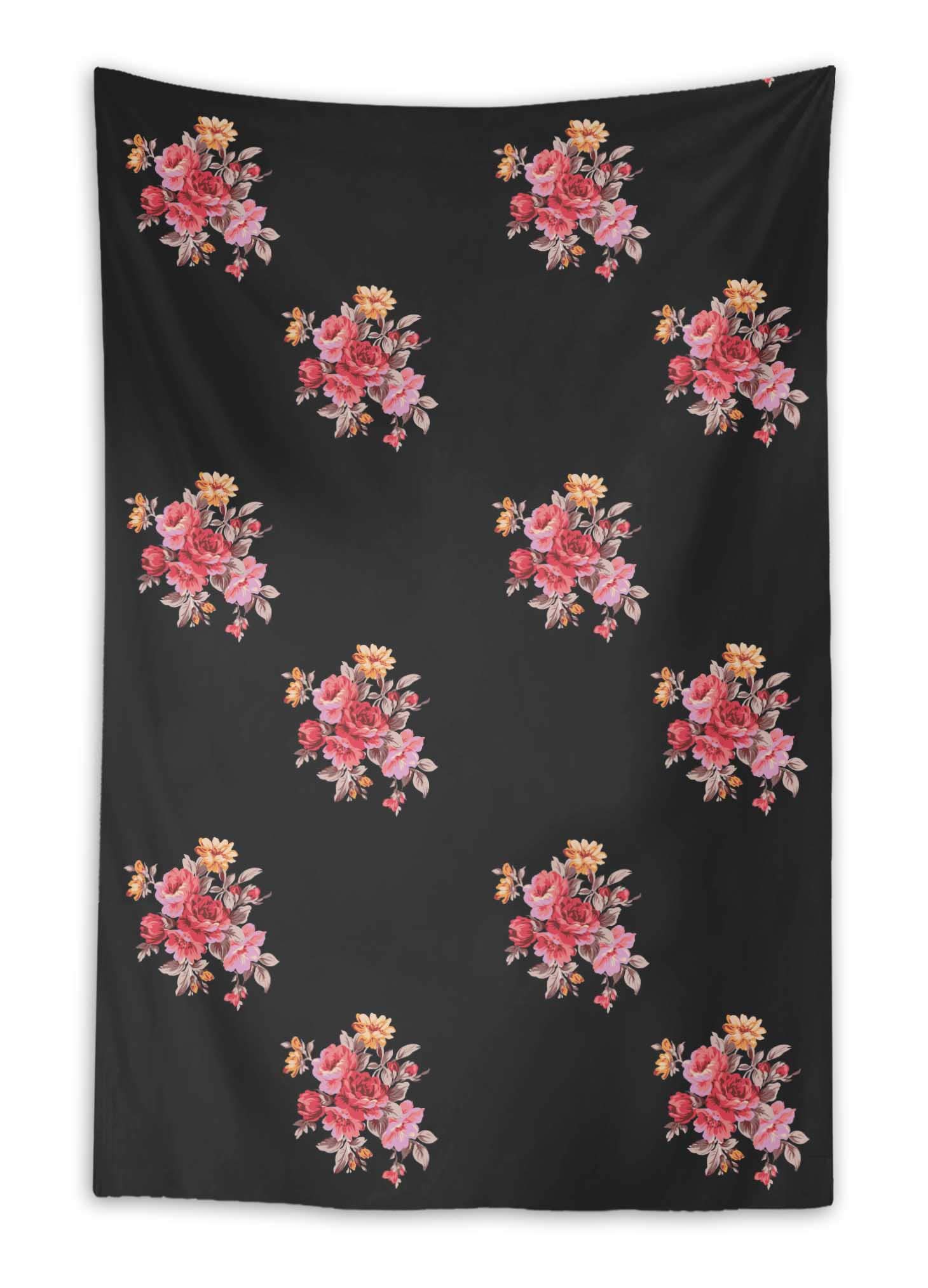 Black Leaves & Begonia Floral Printed Indian Tapestry Wall Hanging Decor - 58x80 Inches - Perfect for Living Room, Bedroom, or Boho Home Decor