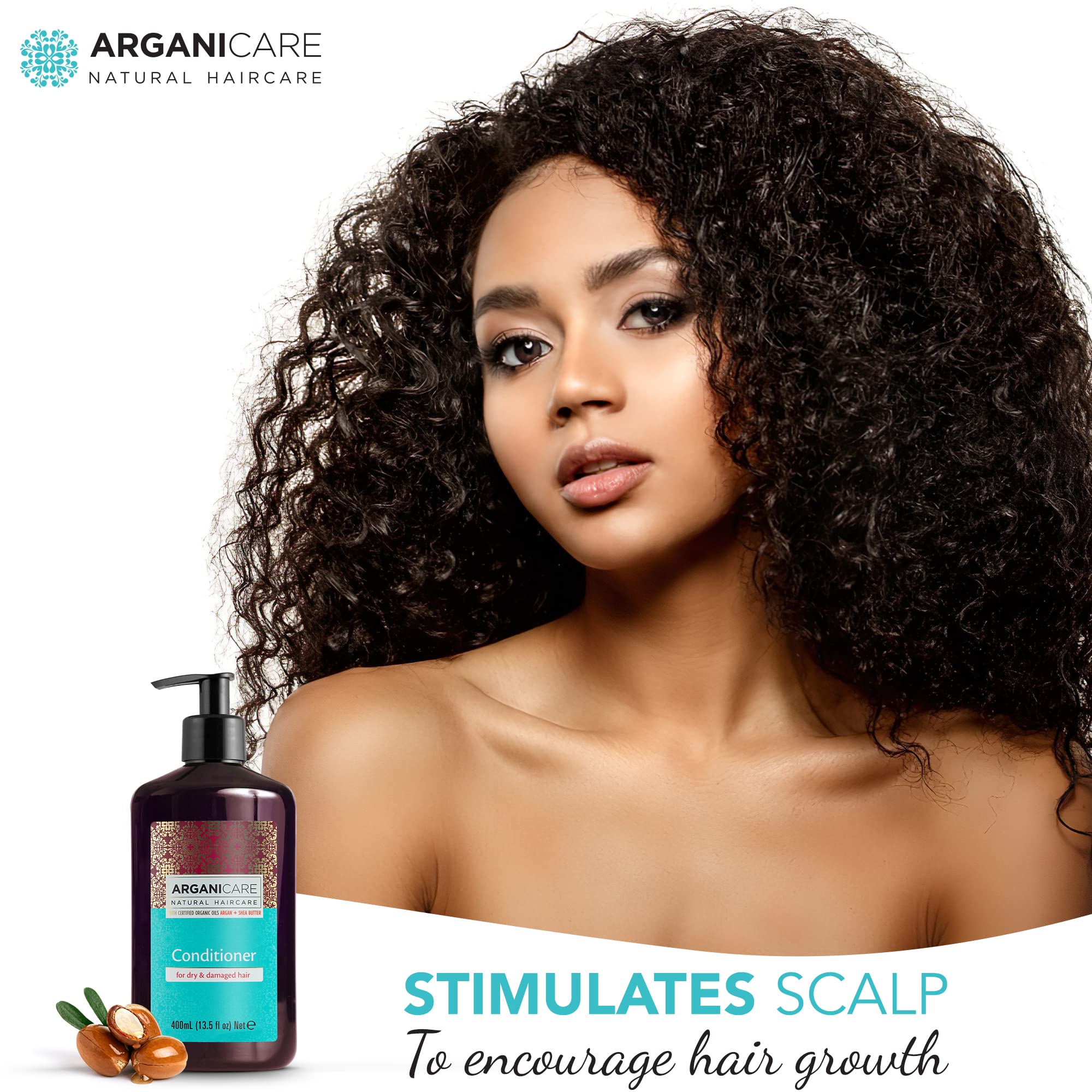 Arganicare Natural Argan Oil Deep Conditioner for Dry Damaged Hair - Jojoba Oil, Shea Butter & Silk Infused - Moisturizing Hair Treatment with Vitamins B5 & E for Men, Women & Kids (13.5 fl oz) | Perfect for Daily Hair Care, Salon-Quality Results at Home, and Repairing Heat-Damaged Hair