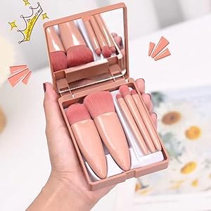5-Piece Travel Makeup Brush Set - Mini Portable Cosmetic Brushes Kit for Eyeshadow, Powder, Foundation & Blush with Beauty Blender | Perfect for On-the-Go Makeup, Travel Essentials & Everyday Beauty Routine