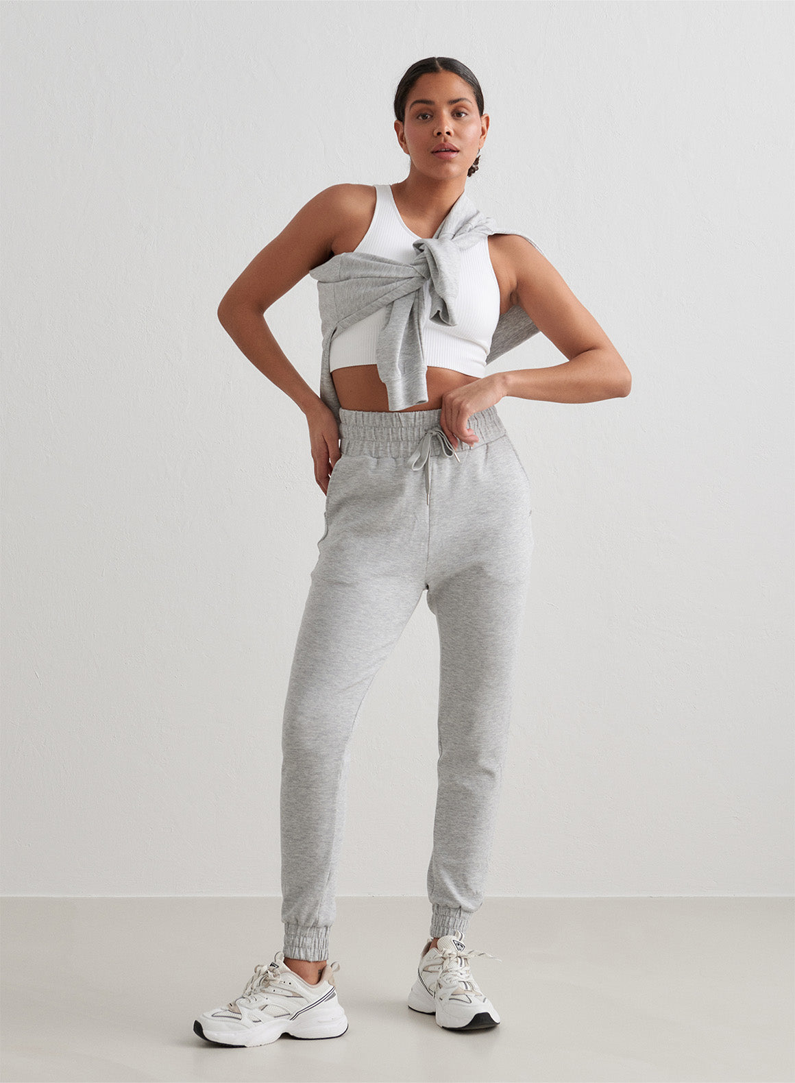 Light Grey Melange Comfortable Modal Sweatpants for Women - Soft Lounge Pants for Yoga, Home & Casual Wear