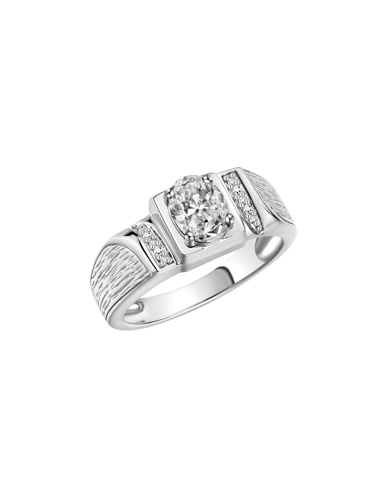 Sterling Silver Men's Ring with 8x6mm Oval Gemstone & Diamonds - Classic Designer Birthstone Ring for Men in Sizes 8-13 | Wedding, Engagement, Anniversary & Gift Jewelry