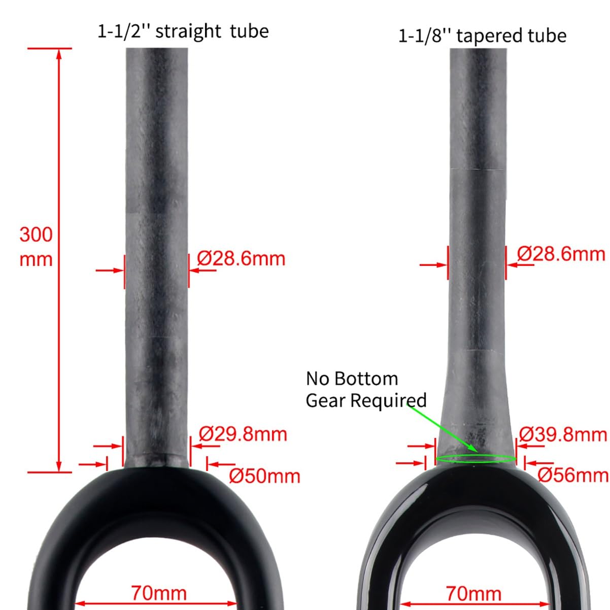 700C Carbon Fiber Road Bike Fork - Gravel Rigid Fork with QR 9mm Disc Brake, 1 1/8