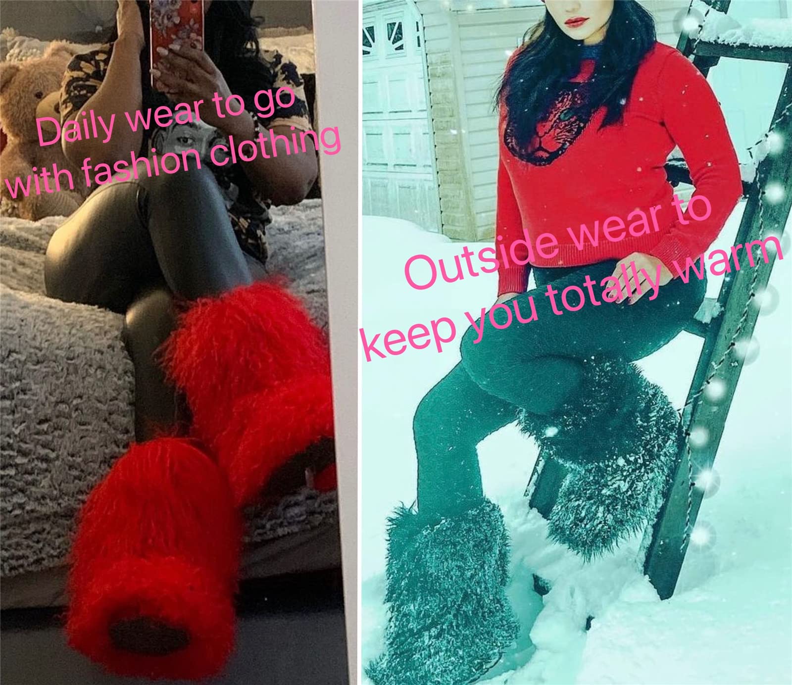 MSBT Women's Genuine Mongolian Lamb Fur Snow Boots - Winter Warm Fuzzy Booties with Tibetan Sheep Fur & Soft Shearling Lining - Tall Mid Calf Yeti Boots for Girls & Ladies - Perfect for Snowy Days, Winter Hiking & Cold Weather Fashion