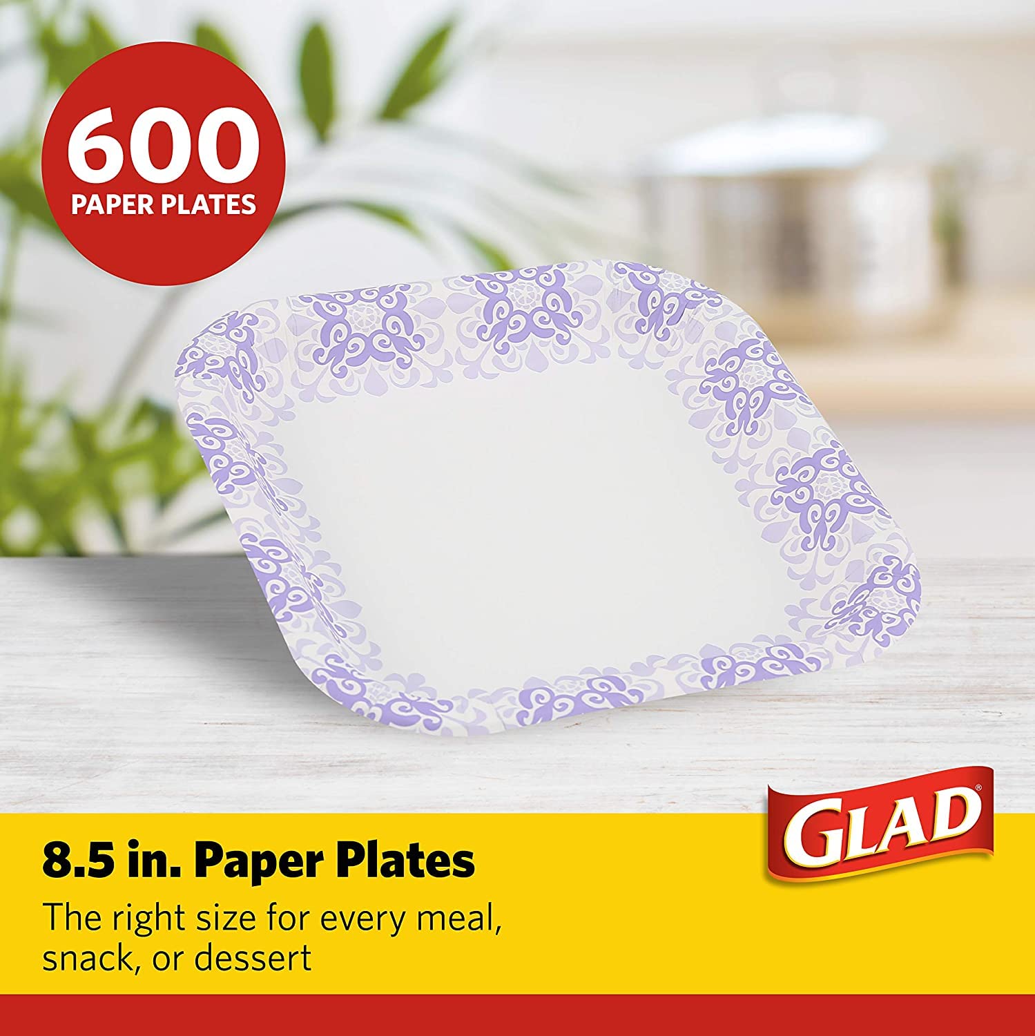 **Glad Square Disposable Paper Plates 600 Count – Heavy Duty, Soak Proof & Cut Proof – 8.5