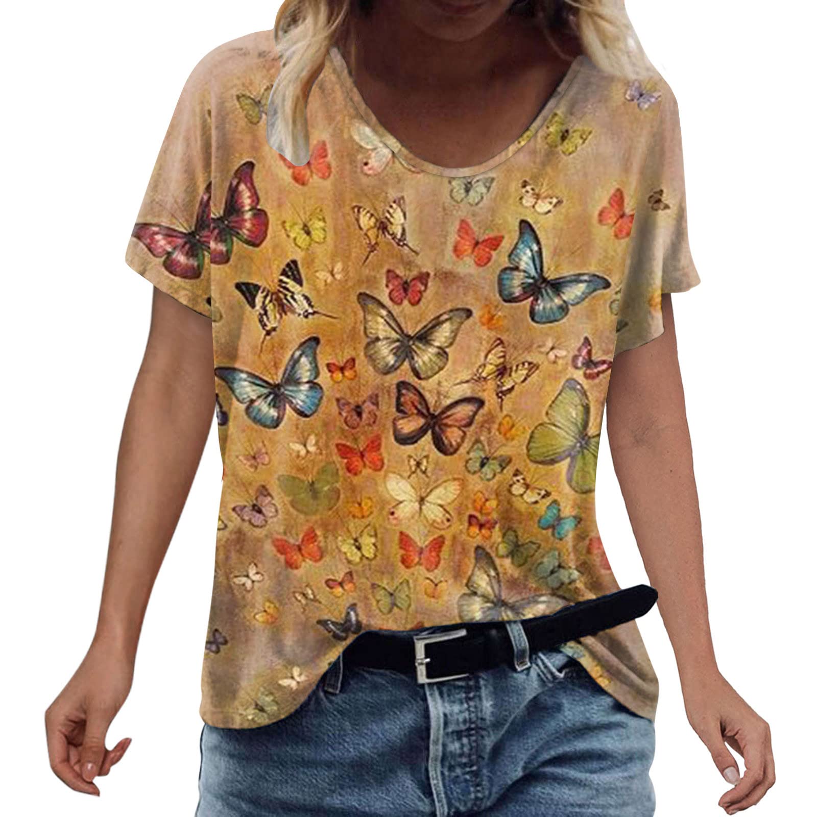 Women's Casual T-Shirts - Short Sleeve Loose Crewneck Color Block Tunic Tops for Spring | Dressy Blouses for Work, Weekend & Everyday Wear