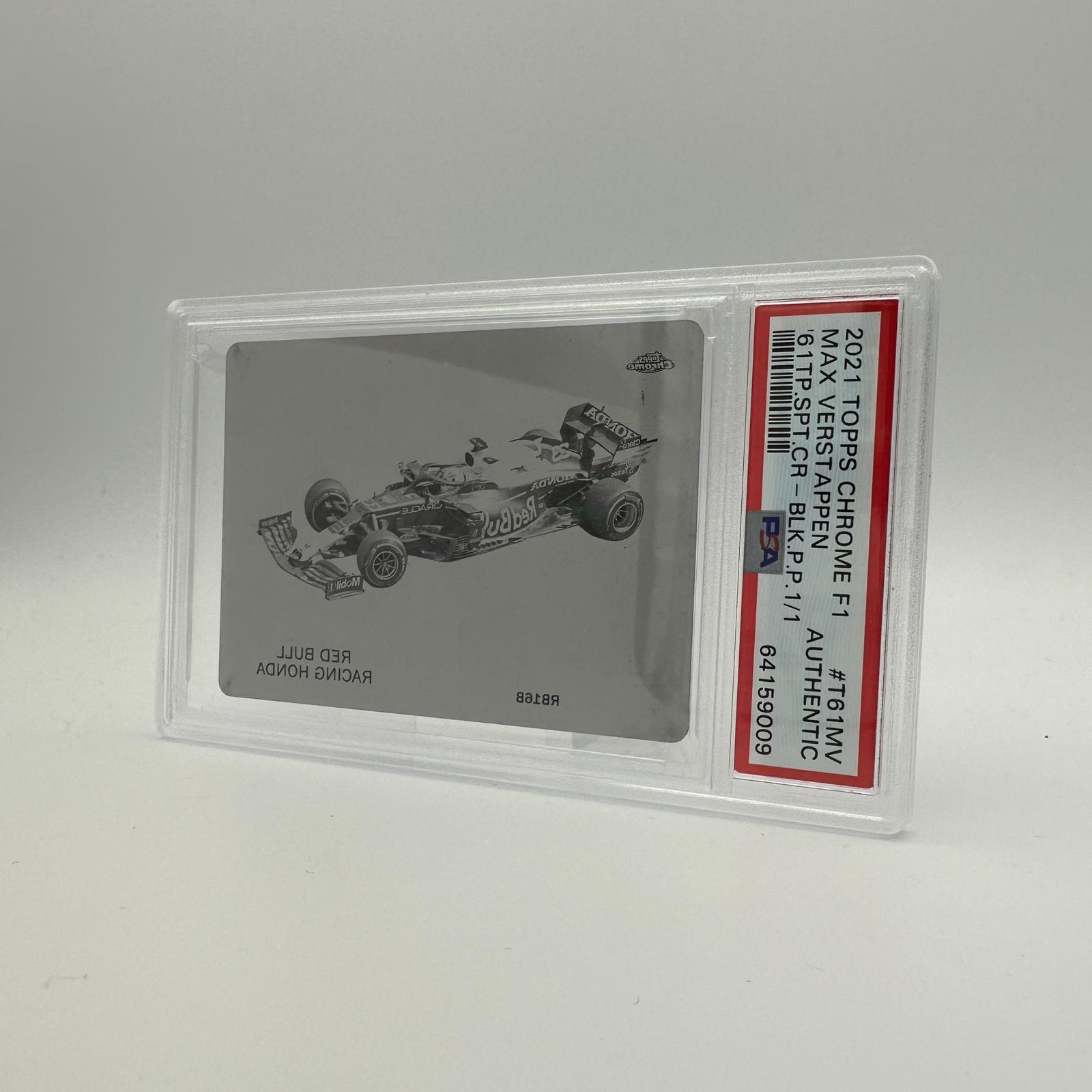 Authentic PSA Certified 1/1 Max Verstappen 1961 Topps Sports Cars #T61MV Black Printing Plate - Rare Collectible for Formula 1 Fans & Racing Memorabilia Enthusiasts