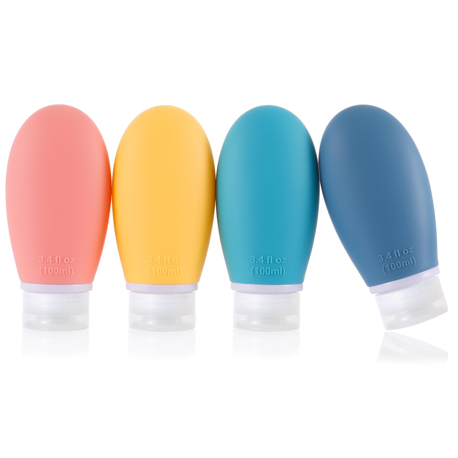 4 Pack 100ml Leak Proof Silicone Travel Bottles - TSA Approved Refillable Squeeze Containers for Shampoo, Conditioner & Lotion | BPA Free Toiletry Accessories | Perfect for Air Travel, Gym & Vacation Essentials