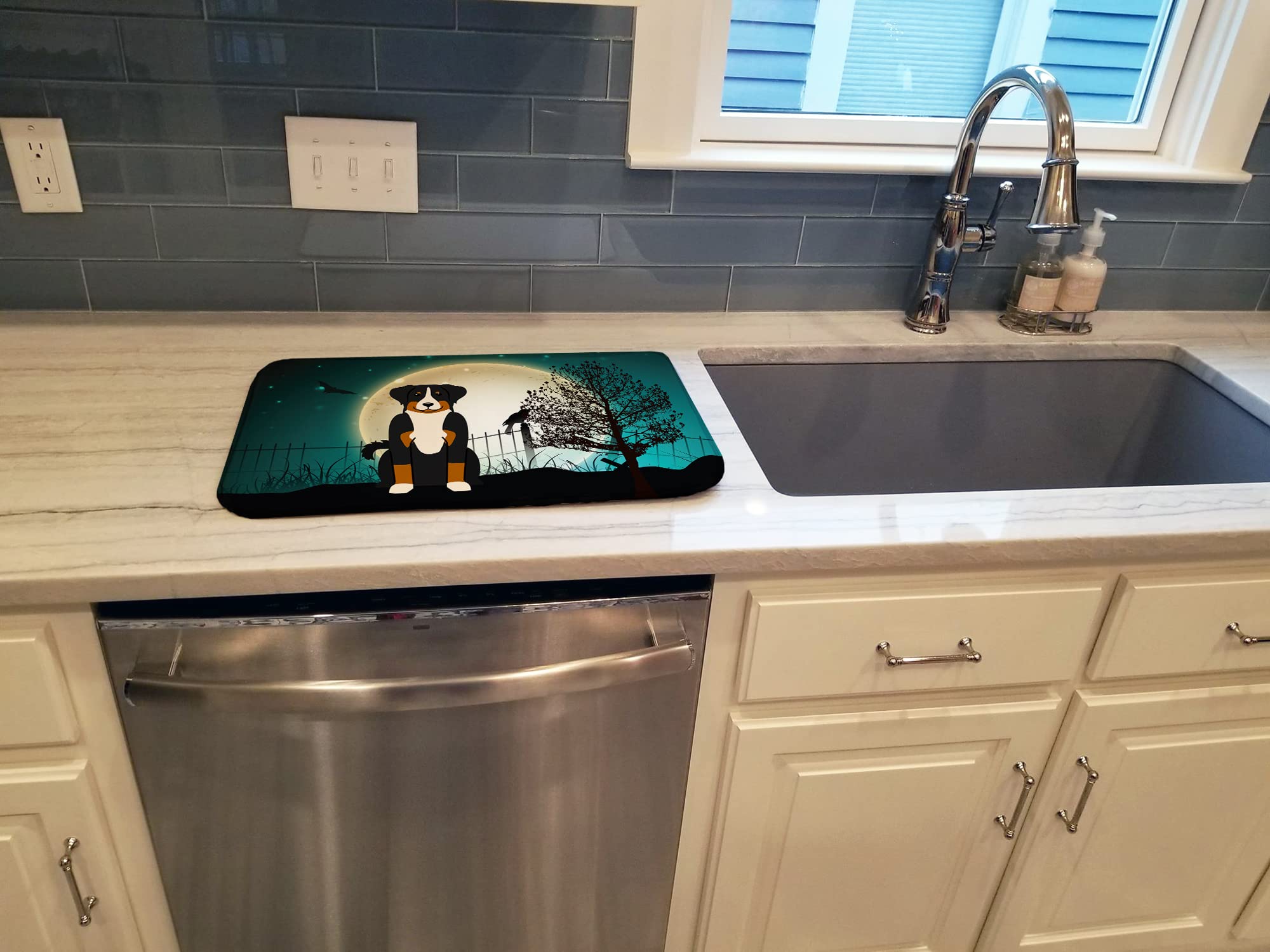 Halloween Dog Dish Drying Mat - Absorbent Kitchen Counter Pad, 14x21