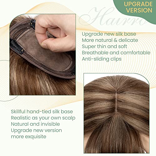 Clip in Human Hair Topper with Silk Base - Natural Looking Hairpiece for Thinning Hair - Perfect for Daily Wear, Special Occasions & Styling