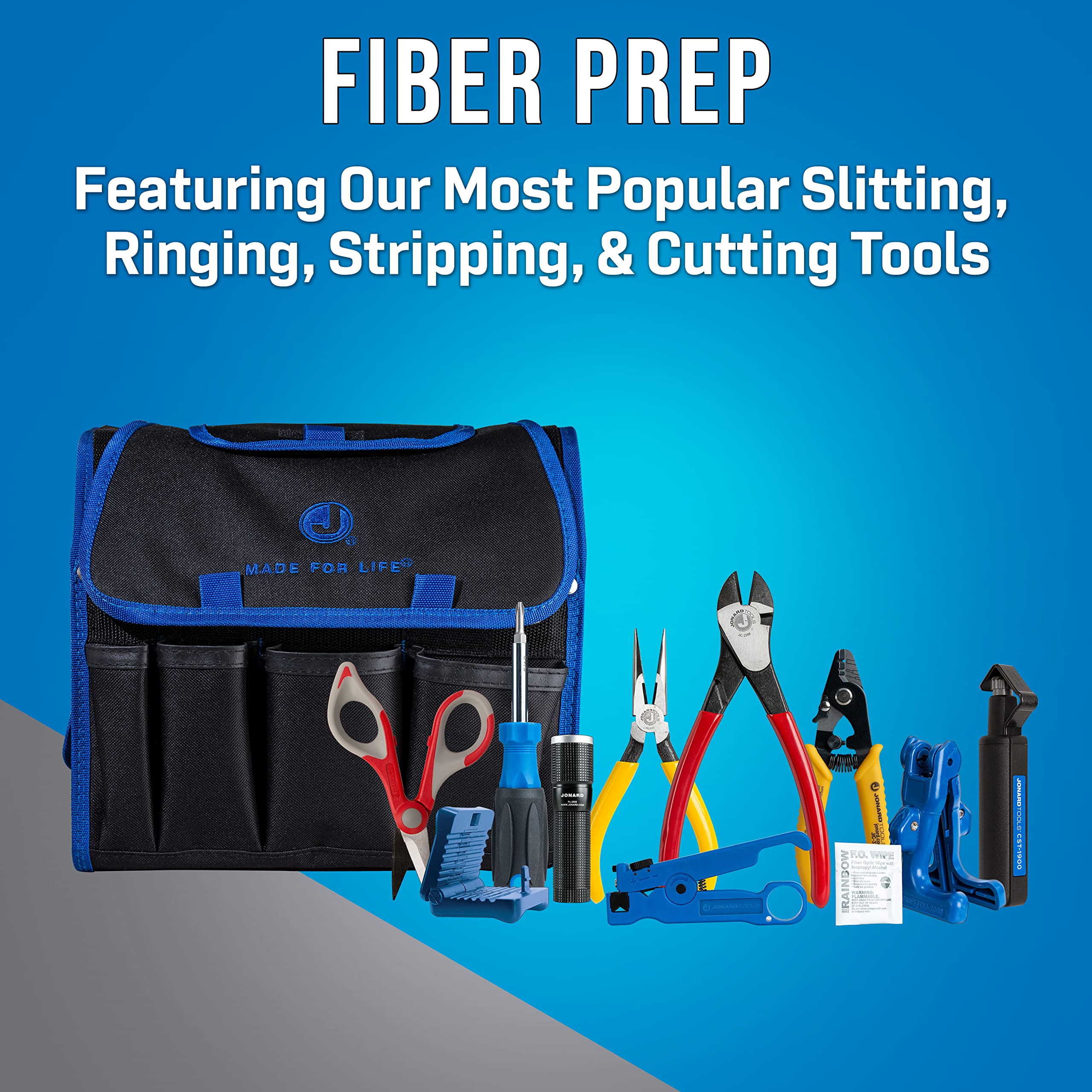 Jonard TK-120 Fiber Optic Kit - 12pc Cable Tools Set for Stripping & Cutting | Network Installation & Repair