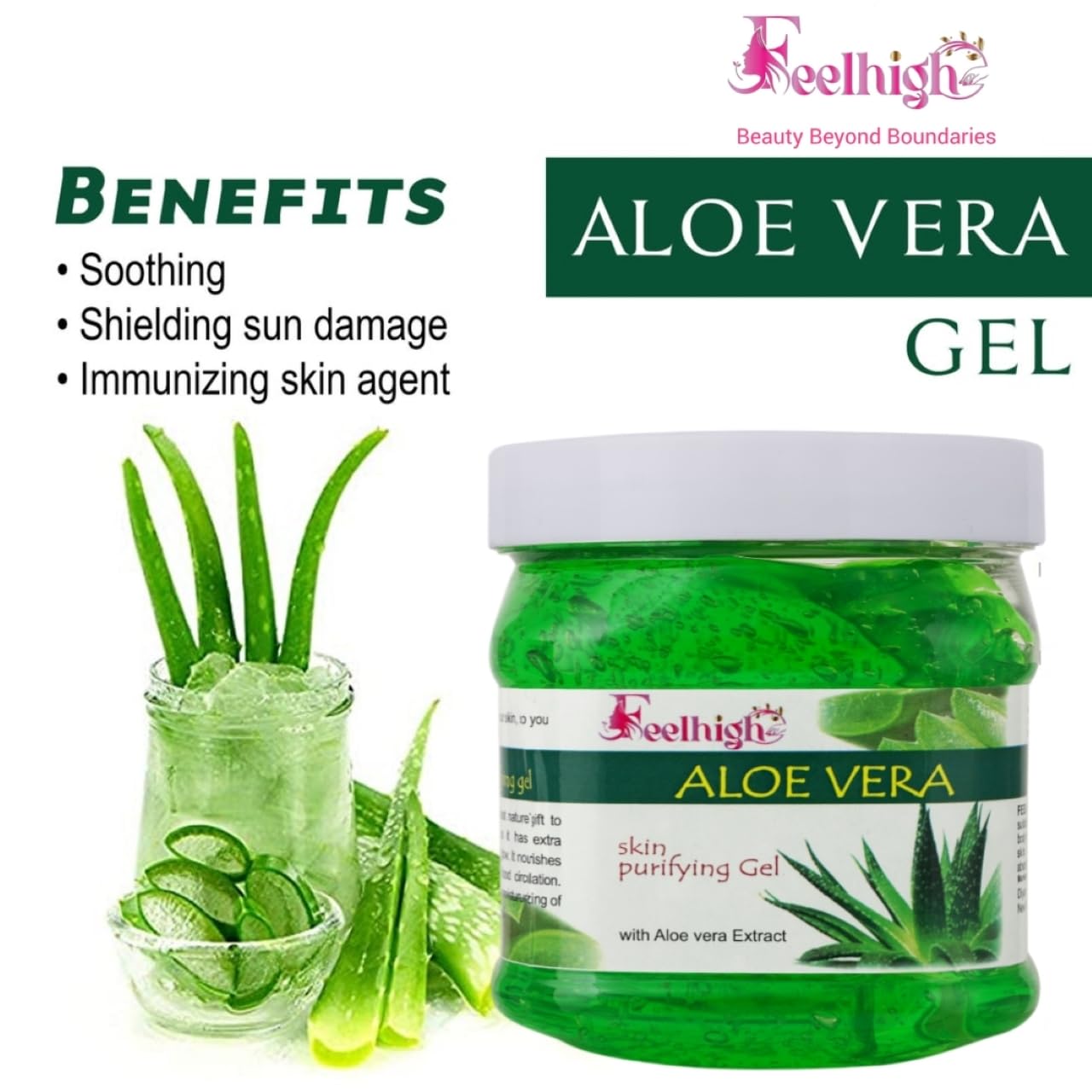 Feelhigh Aloe Vera Skin Purifying Gel - Hydrating Face Moisturizer for Acne, Glowing & Radiant Skin, Soothes Itchy & Irritated Skin | Perfect for Daily Skincare, Sunburn Relief & Post-Shave Care