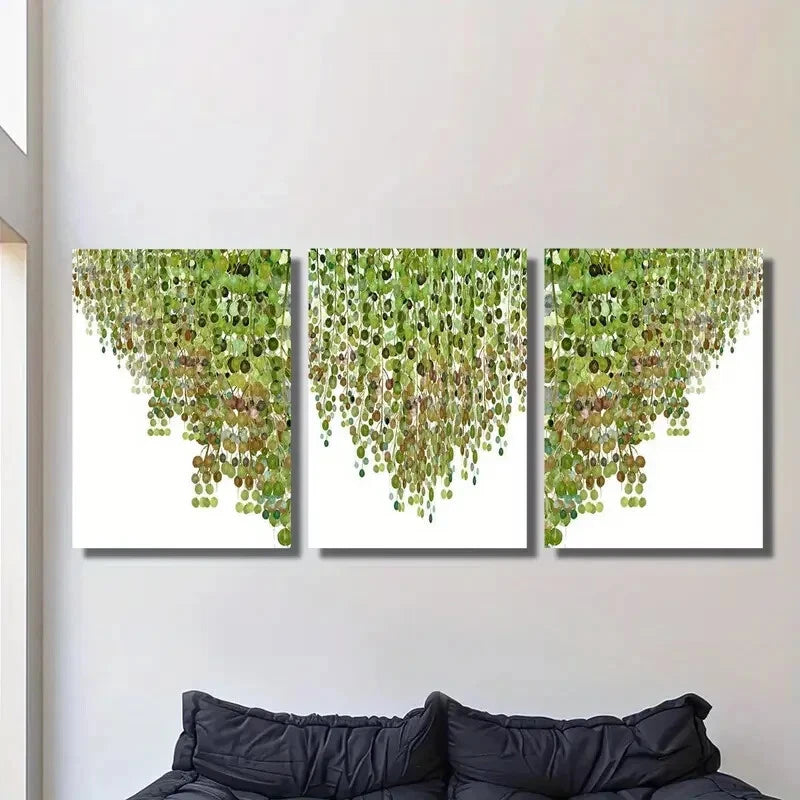 3-Piece Vine Green Leaf Botanical Metal Wall Art Prints - Ready to Hang Home Decor for Living Room, Bedroom & Office