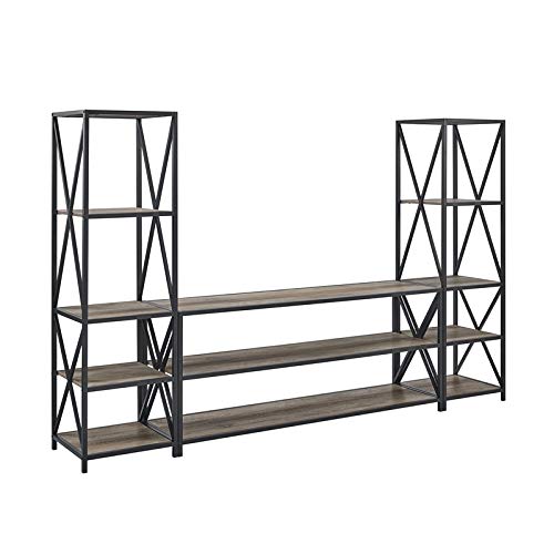 Pemberly Row 3-Piece Industrial TV Stand Entertainment Center Set in Gray Wash - Perfect for Living Room, Home Theater & Modern Farmhouse Decor