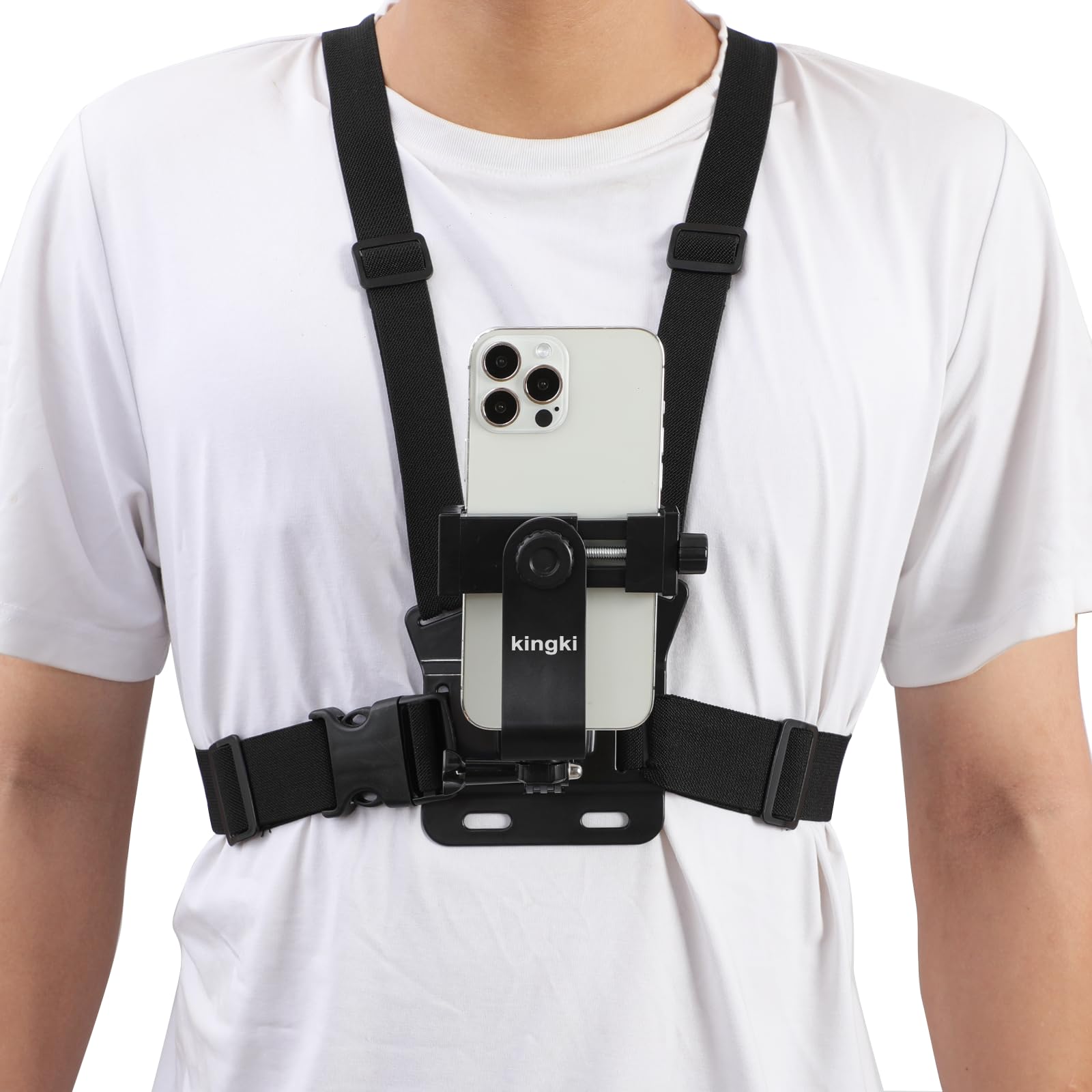 KINGKI Chest Mount Phone Holder - Adjustable Harness Strap for iPhone, Samsung & Action Cameras | POV Hands-Free Recording for Hiking, Cycling & Outdoor Adventures