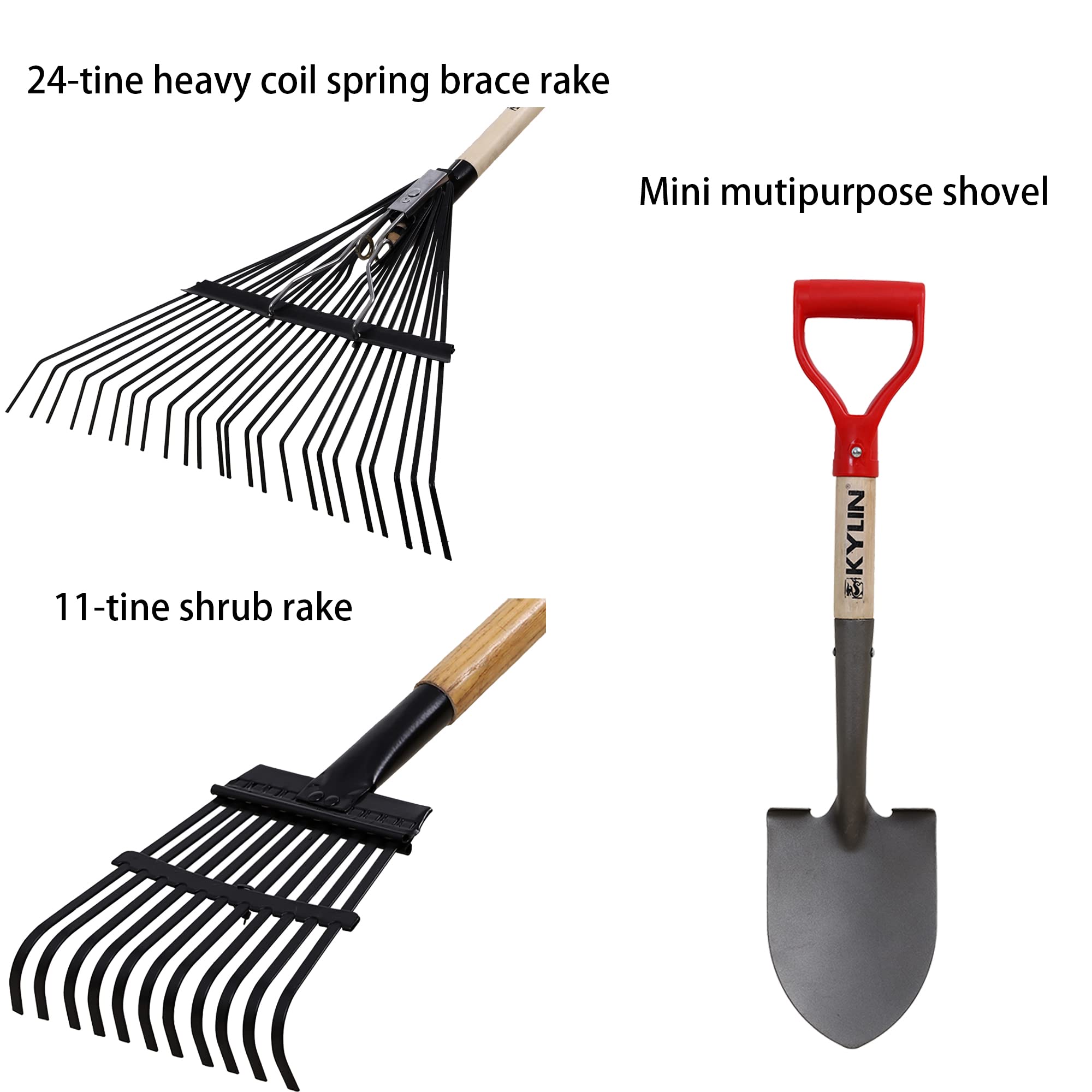 **GardenAll 7-Piece Garden Tool Set - Shovels, Rakes & Hoe with Long Wooden Handles - Durable Metal Digging Tools for Women & Men - Perfect for Planting, Weeding & Landscaping**