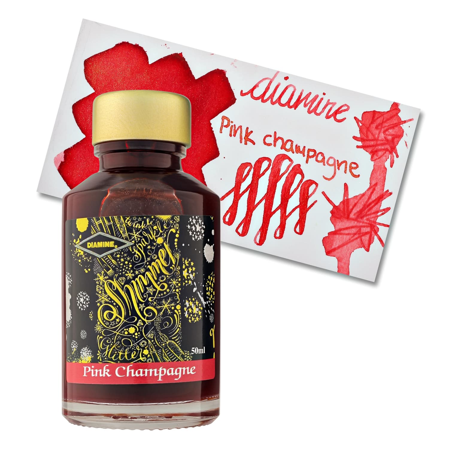 Diamine Shimmer Bottled Ink - Pink Champagne Gold (50 mL) | Premium Calligraphy & Fountain Pen Ink for Artistic Writing, Journaling, and Gift Giving