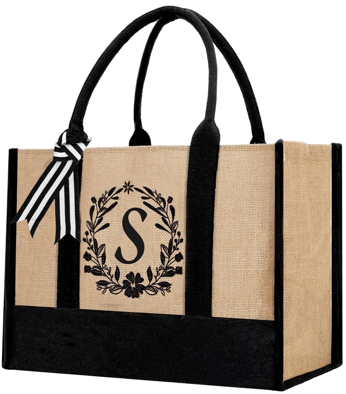 Personalized Monogram Jute Tote Bag for Women - Eco-Friendly Reusable Grocery Shopping Bag - Perfect Gift for Mom, Mother's Day, Christmas, Birthday & Friends - Ideal for Farmers Market, Beach, Work & Daily Errands