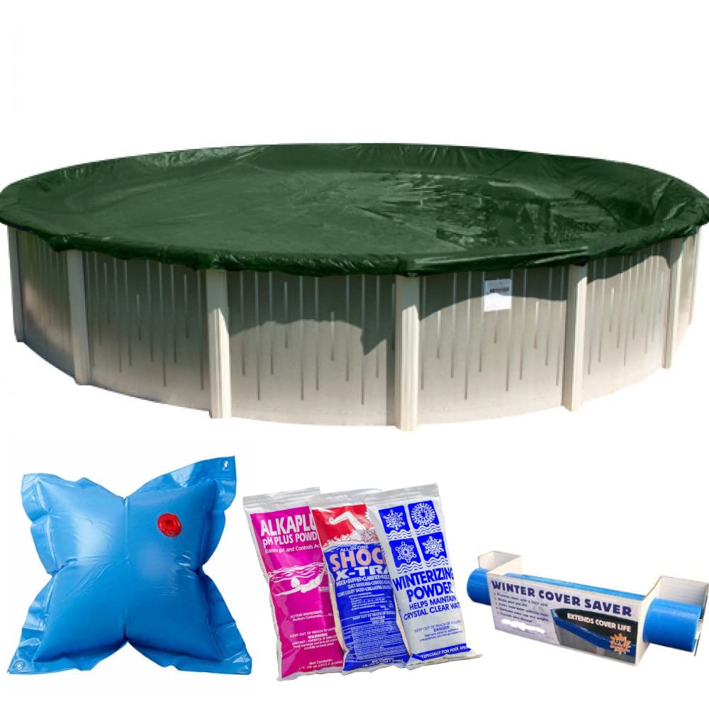 Buffalo Blizzard Ripstopper Winter Pool Cover for 28-Foot Round Above Ground Swimming Pools | Heavy Duty Green Tarp with 4-Foot Overlap for Secure Fit | Includes Winter Closing Kit | Perfect for Snowy Climates and Seasonal Pool Protection