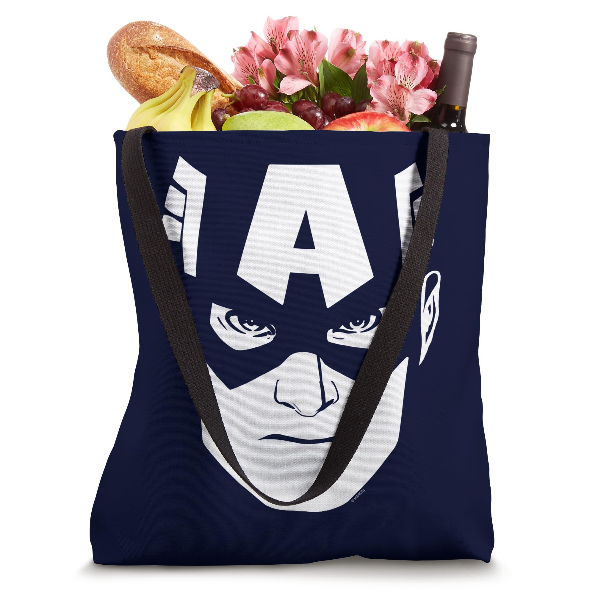 Marvel Captain America Classic Big Face Tote Bag - Stylish Superhero Shoulder Bag for Women & Men - Perfect for Shopping, Gym, Beach & Comic Con Events