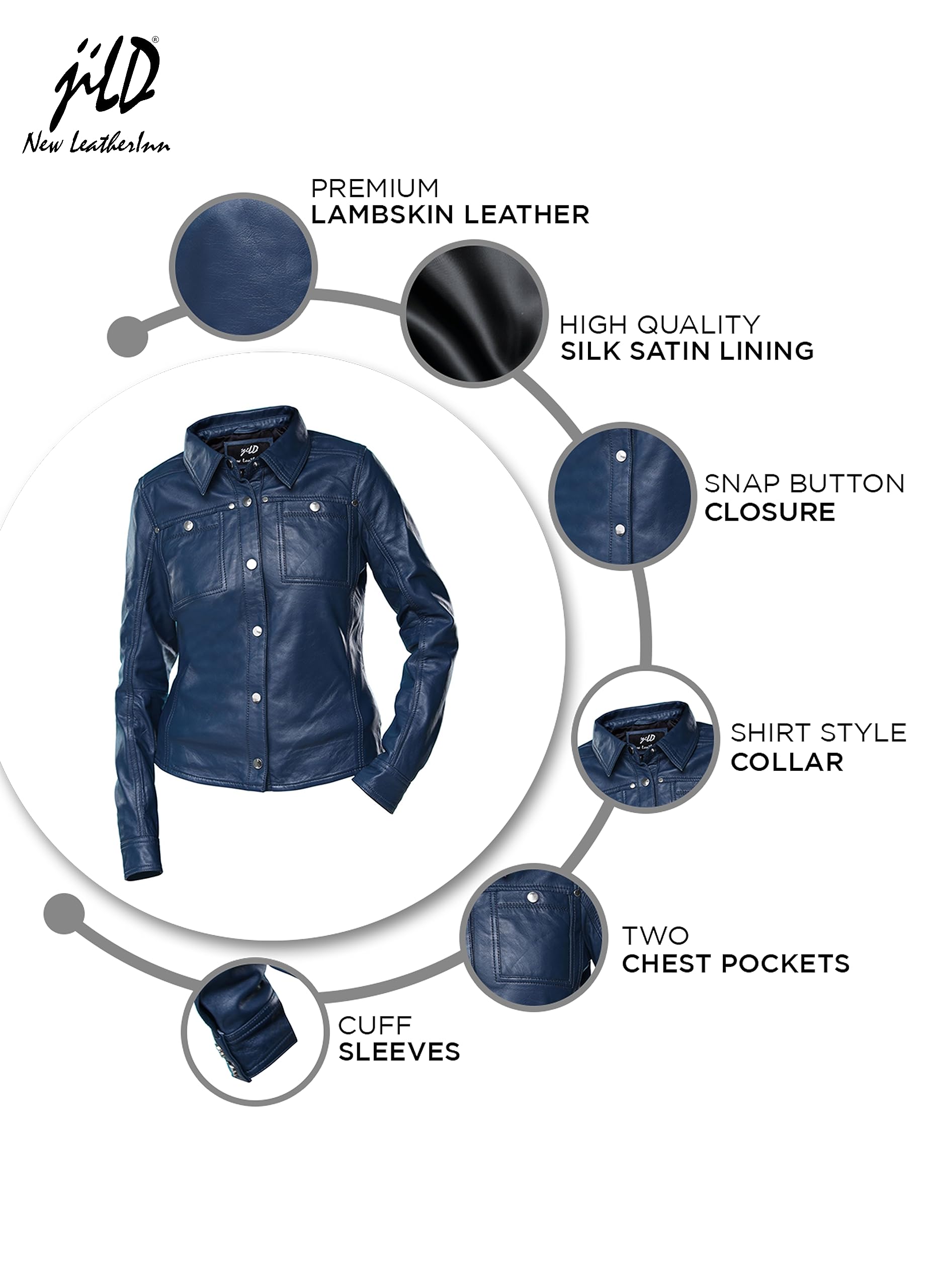 Jild Women's Button Front Lambskin Leather Jacket Shacket - Long Sleeve Casual Shirt Jacket with Bust Pocket | Perfect for Fall Layering & Stylish Everyday Outfits