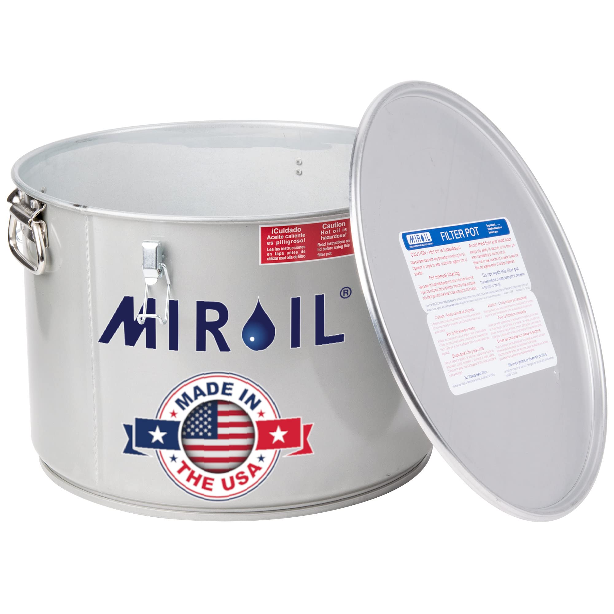 MirOil 7 Gallon Grease Bucket & Oil Filter Pot - Made in USA - Heavy Duty Commercial Deep Fryer Oil Filter System with Safety Lock Lid, 55 lbs Capacity - Low Profile Design Fits Under Drain Valves - Perfect for Restaurants, Food Trucks & Commercial Kitchens