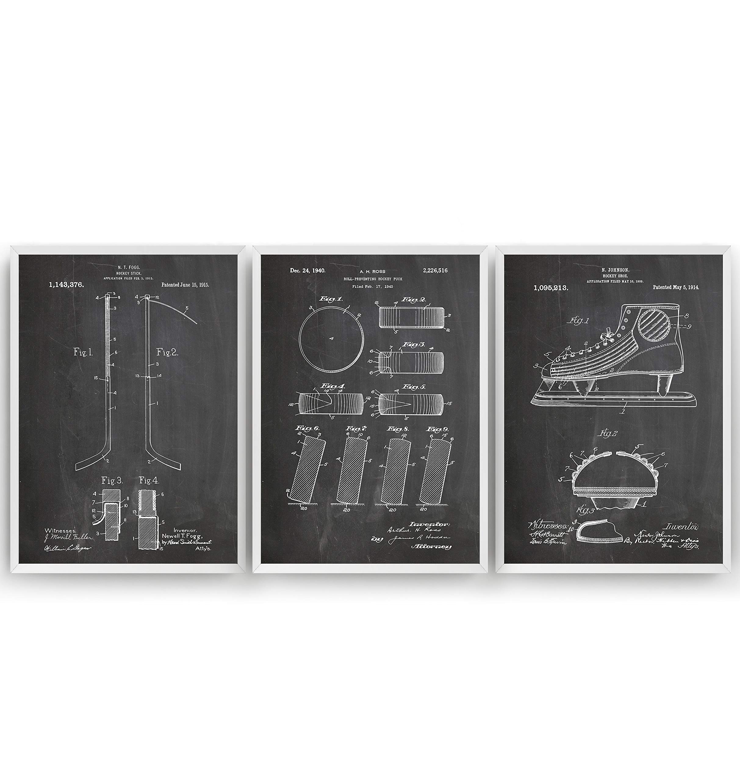 Vintage Ice Hockey Patent Blueprint Posters - Set of 3 Wall Art Decor for Sports Fans | Perfect Gift for Men & Women | Hockey Room Decor, Man Cave, Sports Bar, Office Decor (Frames Not Included)