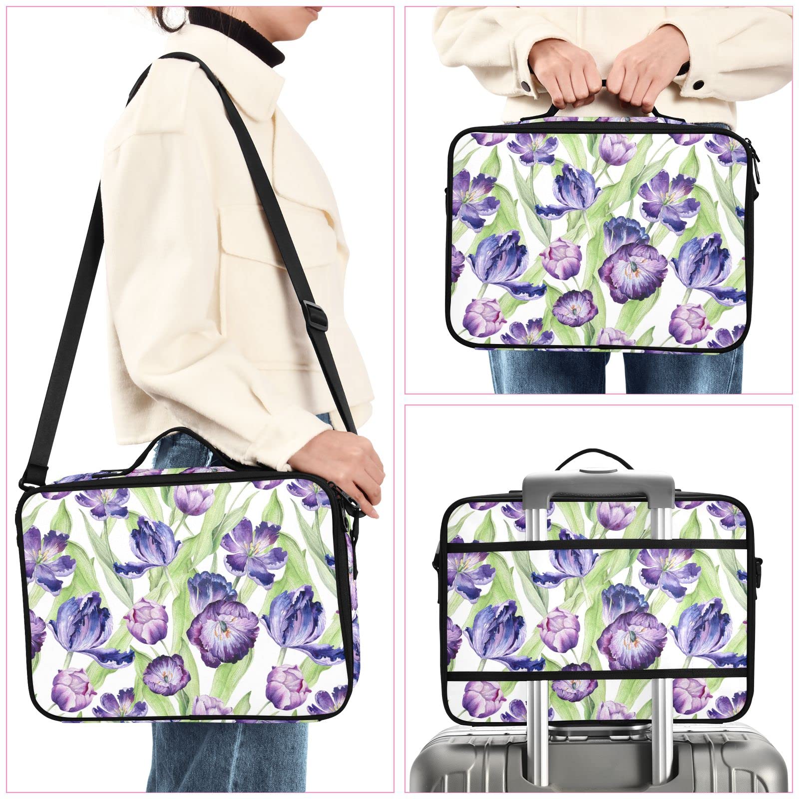Purple Flowers Travel Makeup Bag for Women - Portable Cosmetic Organizer for Travel & Artists