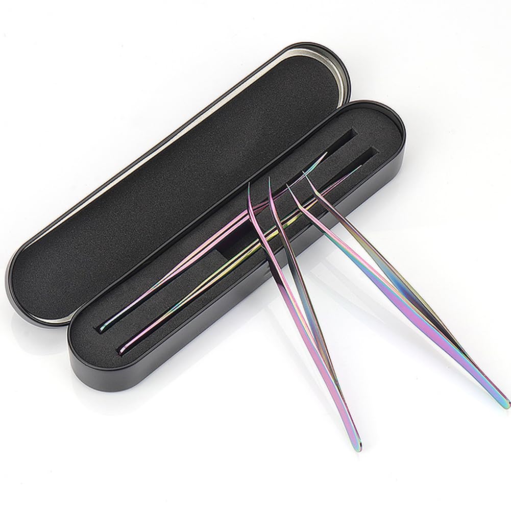 4-Piece Metal Eyelash Tweezer Storage Case with 2 Slots - Black | Professional Lash Extension Tool Organizer for Salon, Travel & Home Use