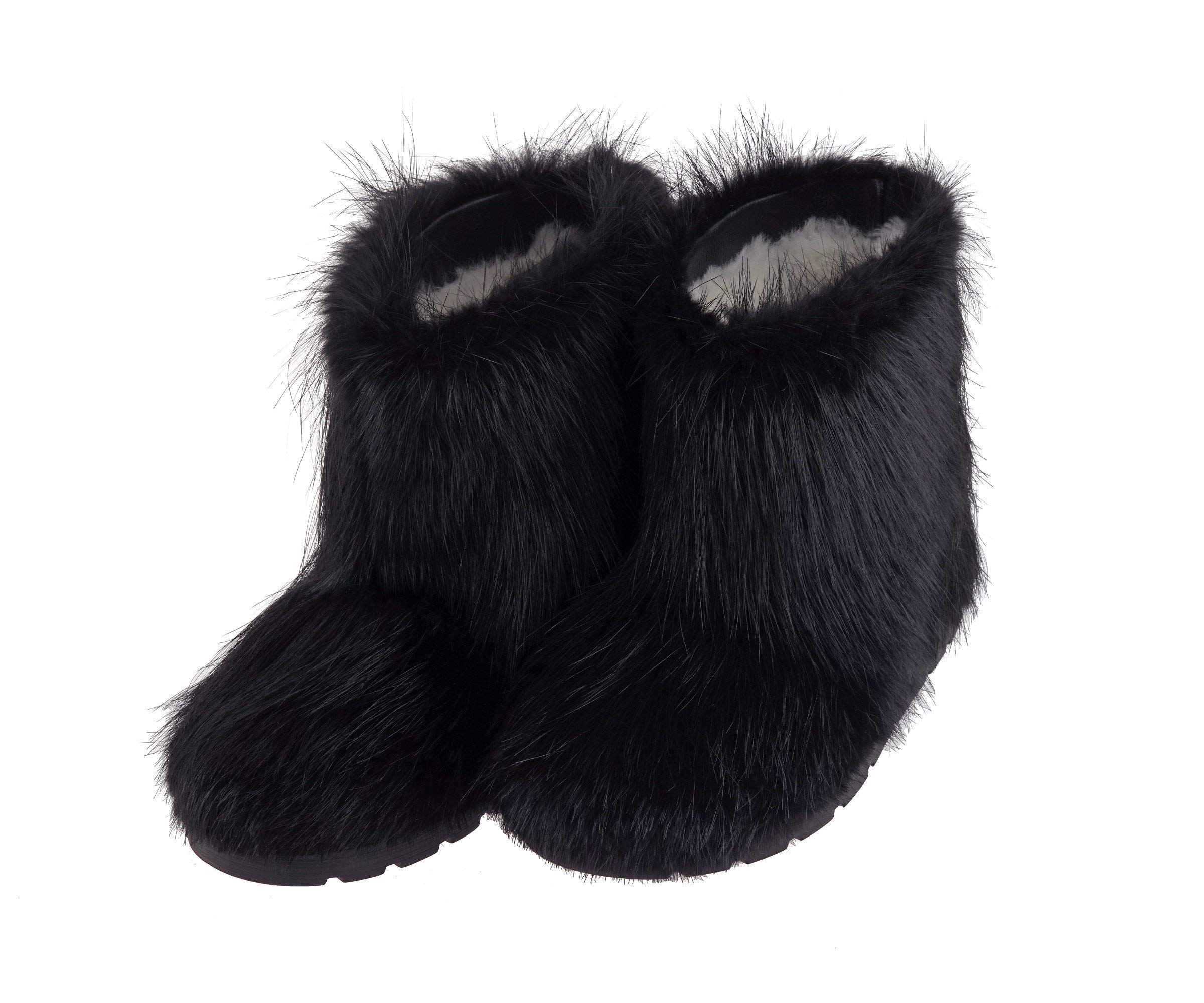 Women's Black Fur Boots - Warm Mukluk & Yeti Style Winter Snow Boots with Long Nutria Fur | Cozy & Stylish for Cold Weather, Snow Days & Outdoor Adventures