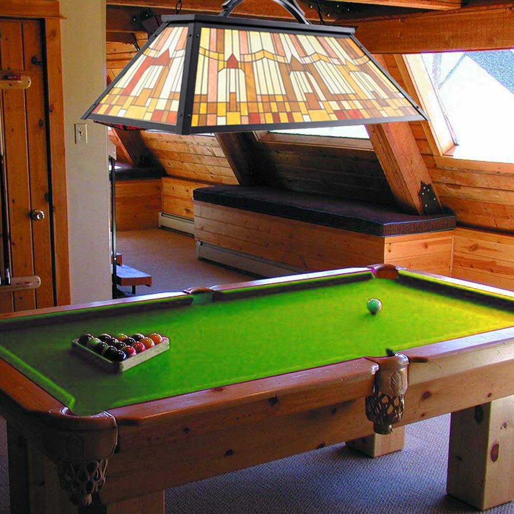Vintage 3-Light Pool Table Pendant with Tiffany-Style Printed Shade - Billiard Lighting for 7ft 8ft 9ft Snooker Tables - Perfect for Game Rooms, Man Caves, Bars & Dining Areas (Yellow) - Durable & Stylish Billiards Light Fixture for Home & Club Decor