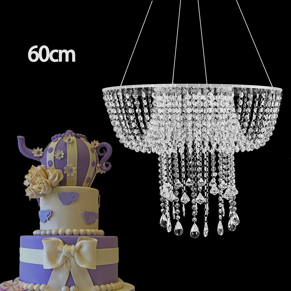 LOYALHEARTDY 23.6 Inch Acrylic Hanging Cake Stand - Clear Beaded Wedding Dessert Display for Party, Birthday, Anniversary Decorations | Perfect for Wedding Cakes, Cupcakes, Donuts & Dessert Table Centerpieces