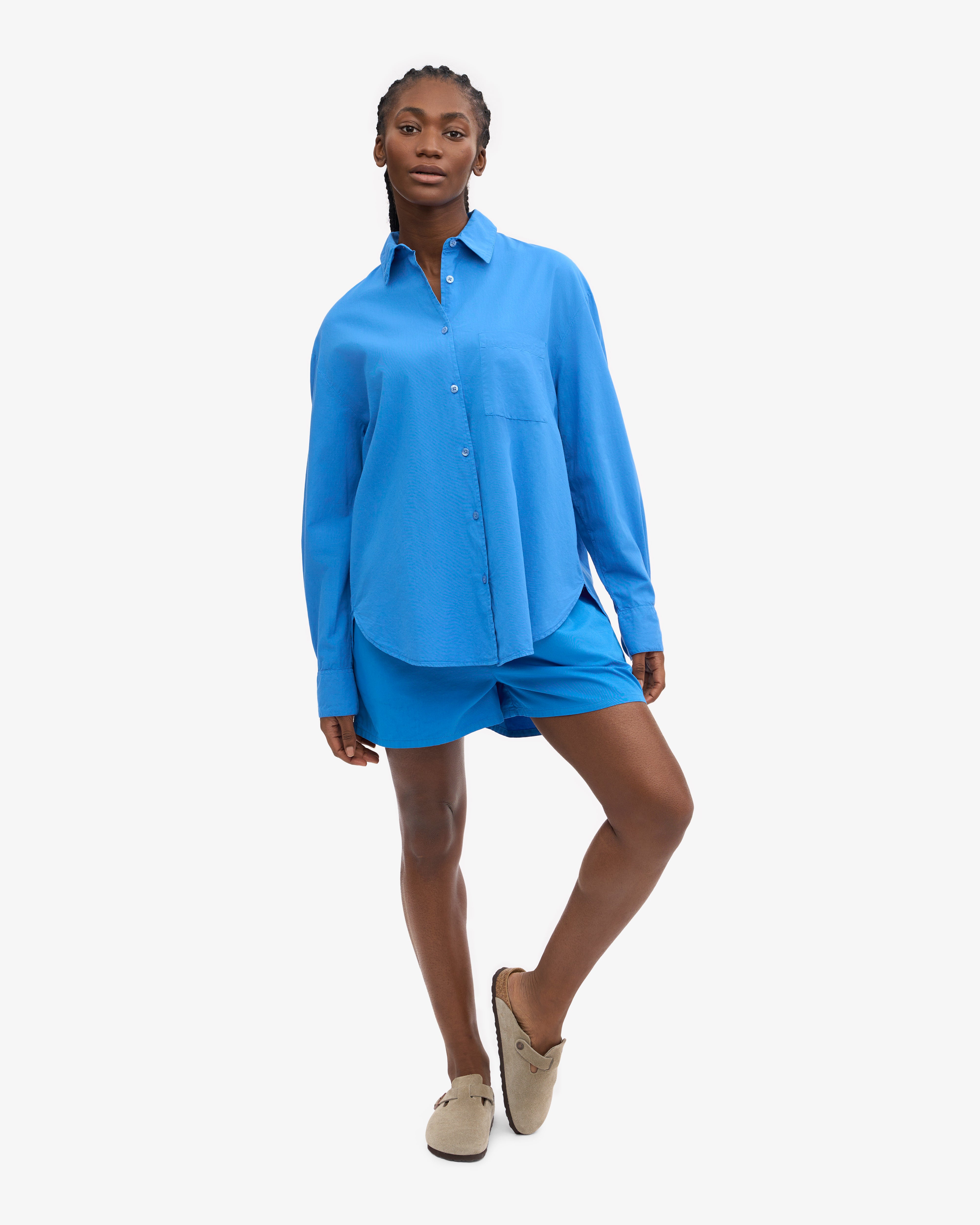 Organic Oversized Shirt for Women | Soft Cotton Relaxed Fit | Pacific Blue | Casual Wear & Loungewear for Everyday Comfort