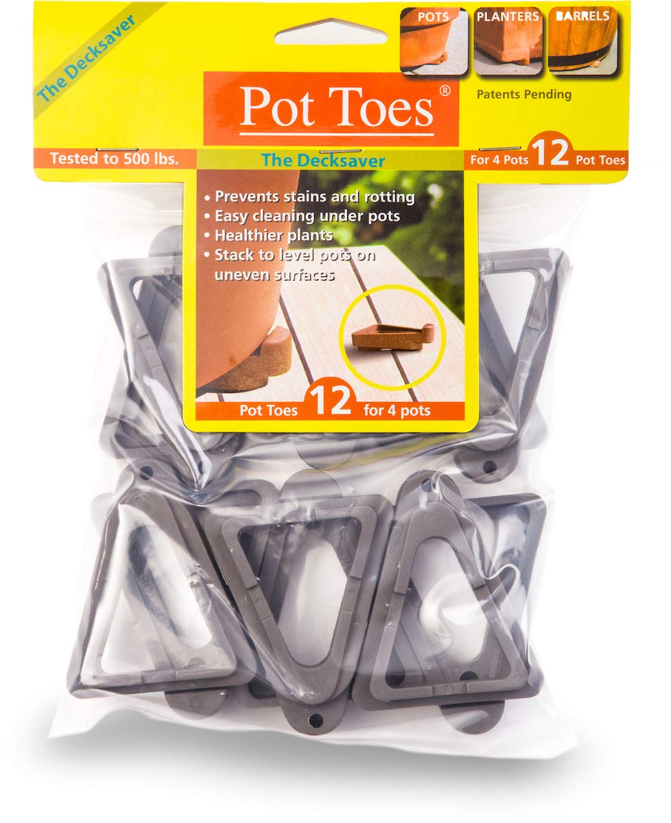 Bosmere Pot Toes - 12 Pack Dark Gray Plant Pot Risers for Indoor & Outdoor Use - Prevent Stains & Rot on Wood, Cement, Tile Floors - Perfect for Patio, Deck, Garden & Home Decor