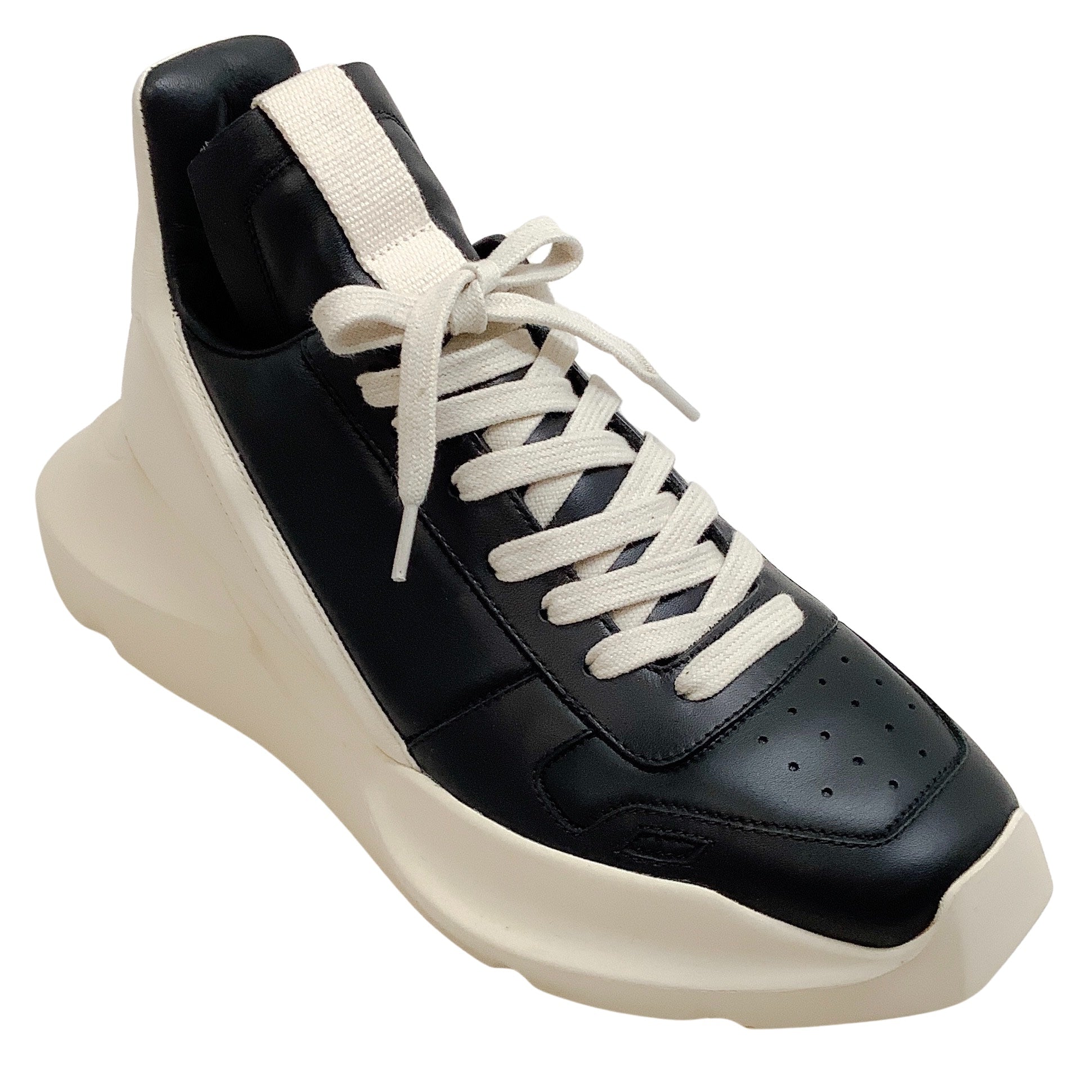 Rick Owens Black & White Leather Geth Runner Sneakers - Men's High-End Luxury Fashion Shoes for Streetwear & Casual Outfits