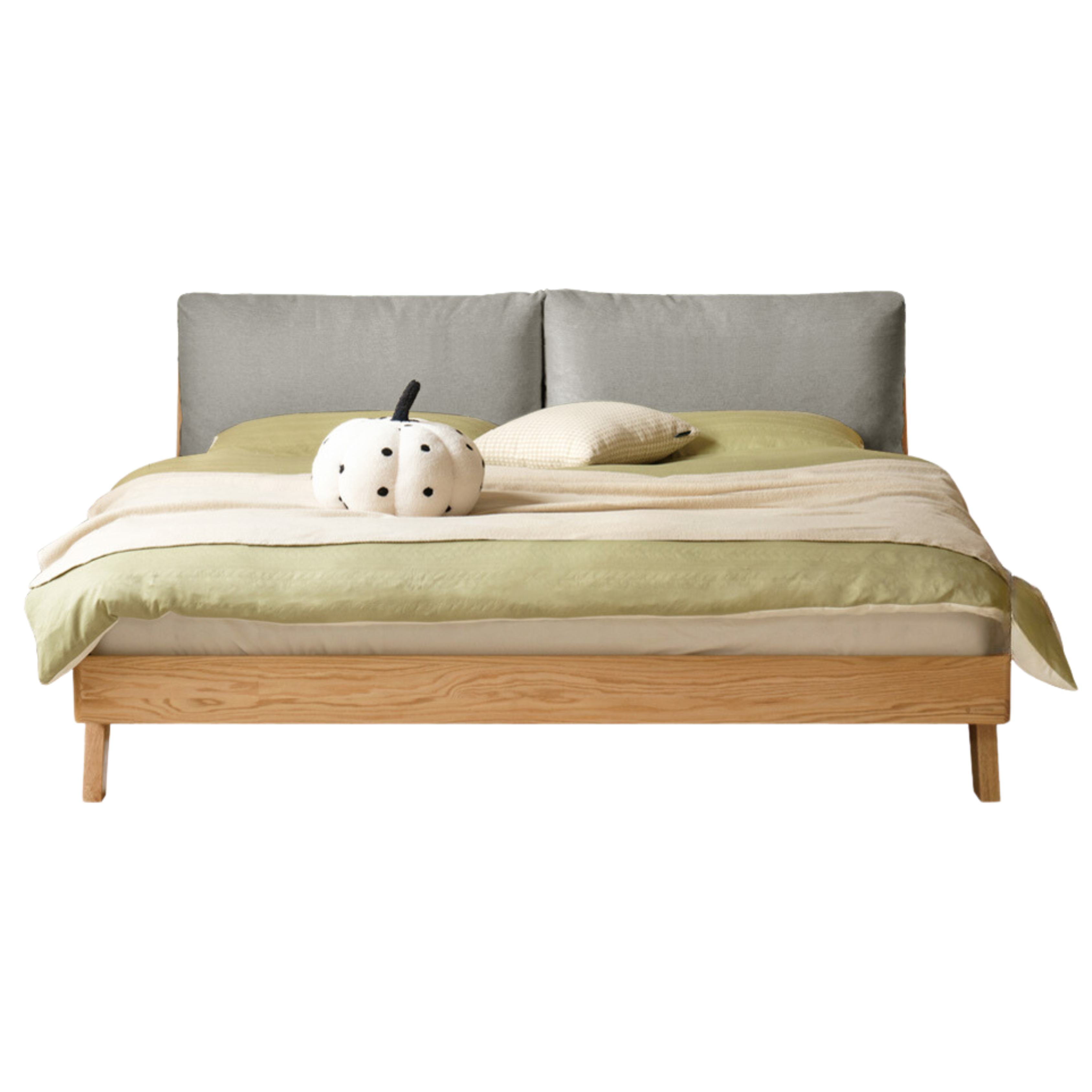 Natural Wood Color Mist gray Fabric soft back bed