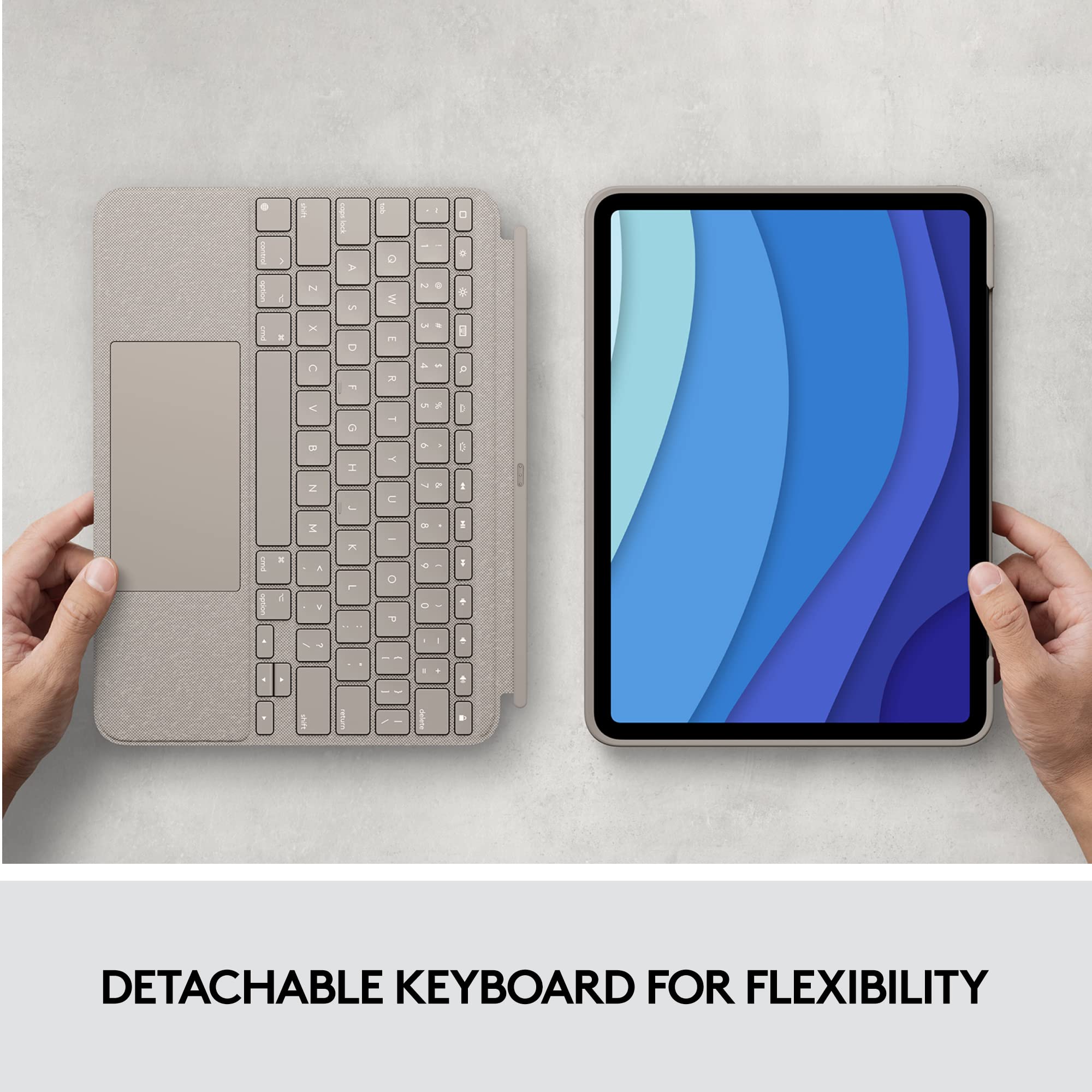 Logitech Combo Touch Keyboard Case for iPad Pro 11-inch (1st-4th Gen 2018-2022) - Detachable Backlit Keyboard with Multi-Touch Trackpad - Sand Color - US Layout - Perfect for Work, Study & Creative Projects