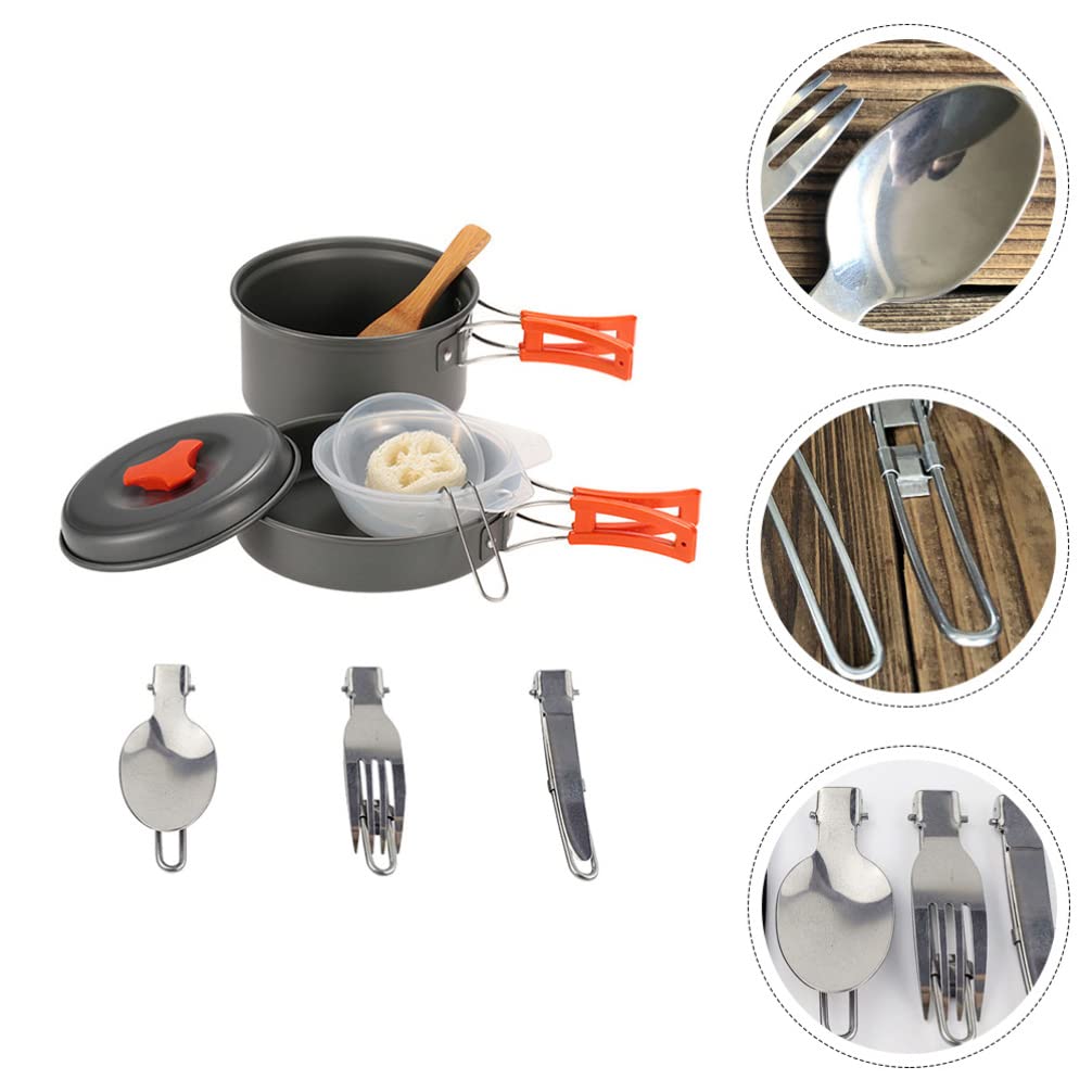 INOOMP 1 Set Portable Camping Cookware Kit - Lightweight Outdoor Cooking Pots & Pans for Camping, Hiking, Picnic & Backpacking - Durable Non-Stick Camp Stove Cookset for RV, Travel & Emergency Preparedness