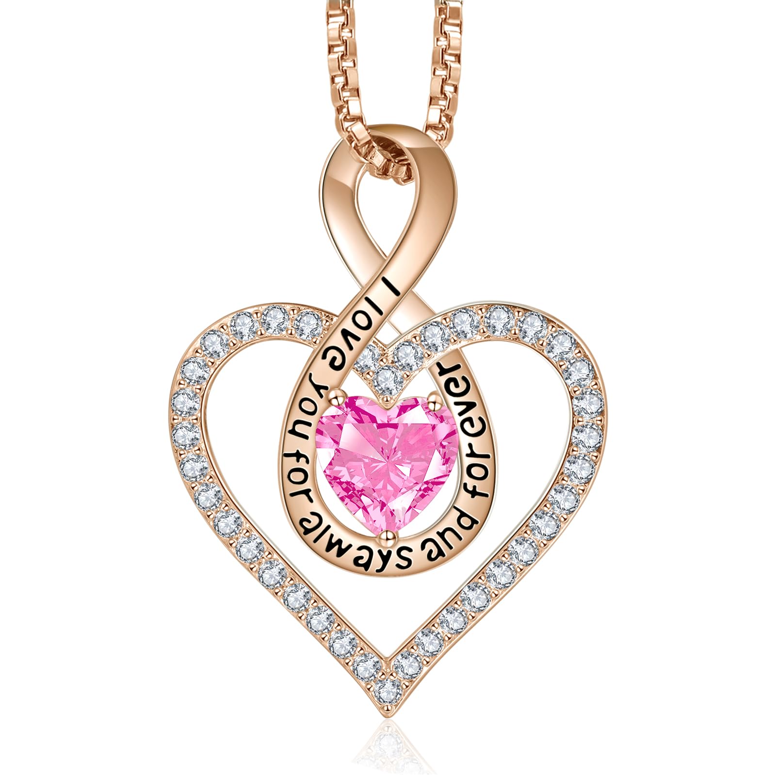 18K Rose Gold Plated Infinity Heart Necklace for Women - Birthstone Personalized Jewelry Gift for Wife, Girlfriend, Mom (Perfect for Anniversary, Birthday, Christmas) | Elegant Everyday Wear & Special Occasion Accessory