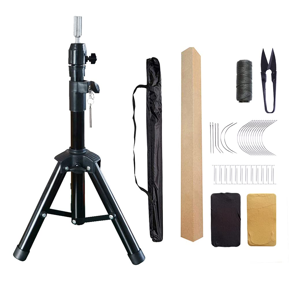 Adjustable Tripod Wig Stand for Mannequin Head - Sturdy Wig Holder with Canvas Block for Styling, Storage & Display - Perfect for Salon, Home Hairstyling & Cosplay Use