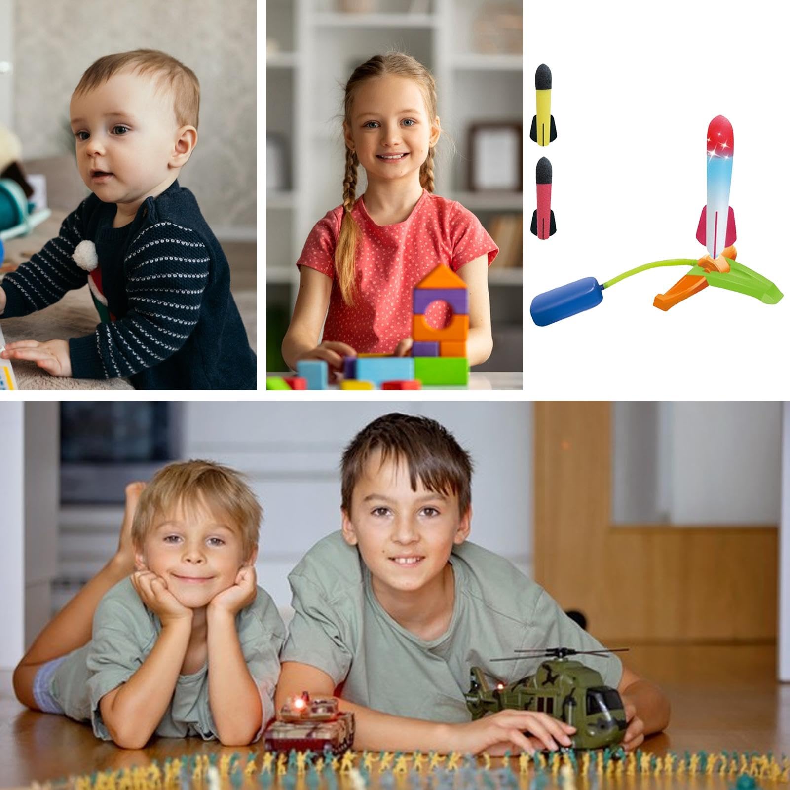 Quaeetyu Foam Rocket Launcher Toy for Kids - Air-Powered Outdoor Flying Toy with 3 Foam Rockets | Fun STEM Learning, Backyard Games, Birthday Gifts, Summer Outdoor Activities & Family Playtime