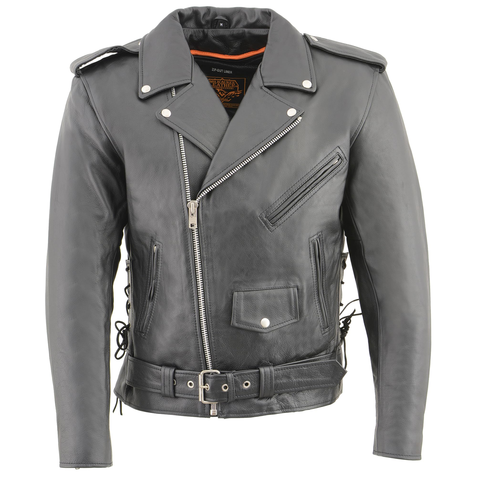 Milwaukee Leather Men's Classic Side Black Leather Lace-Up Police Style Motorcycle Jacket SH1011 - Perfect for Bikers, Police Officers & Outdoor Adventures