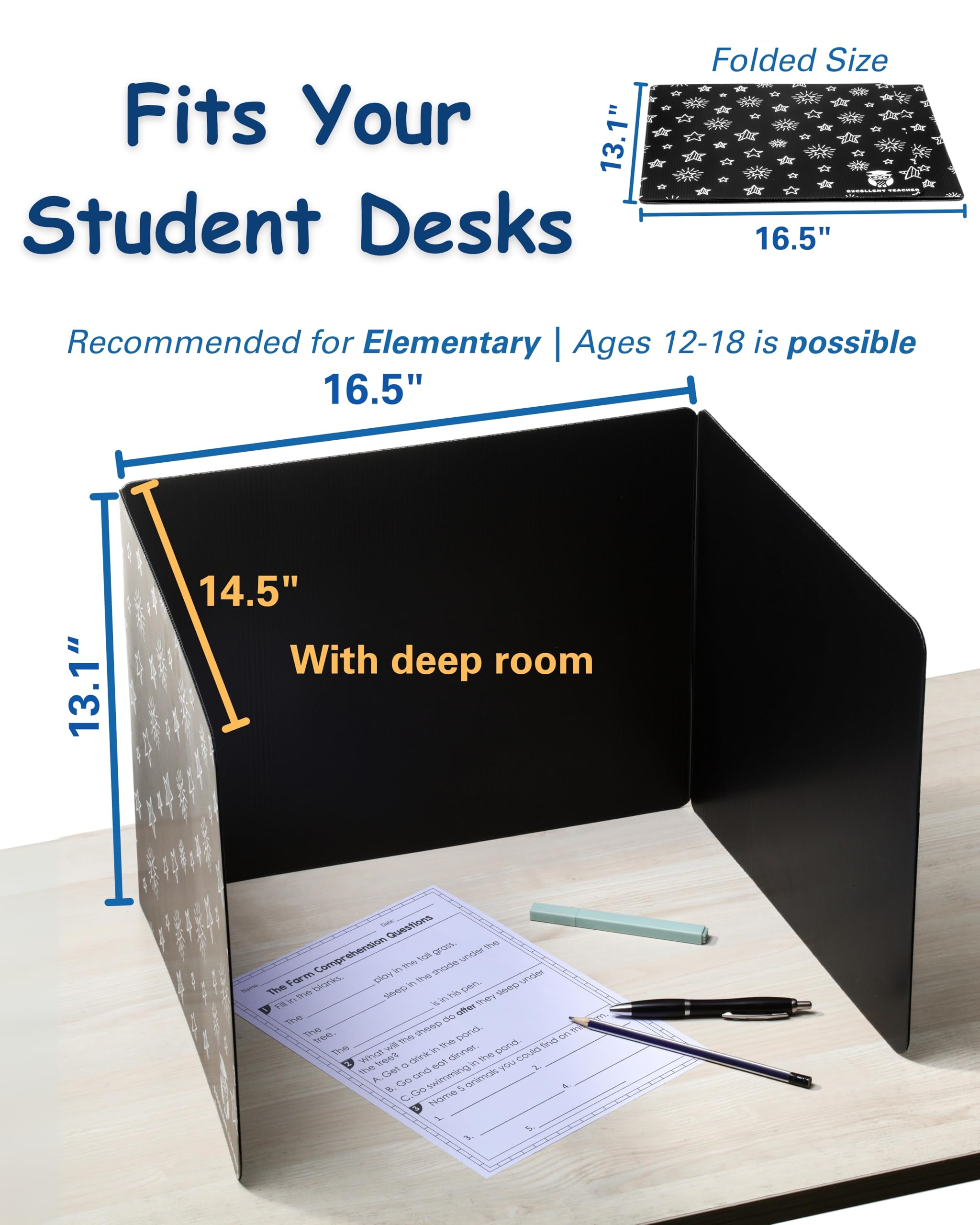 Durable Black Plastic Privacy Folders for Students - Desk Dividers & Test Shields for Classroom Use