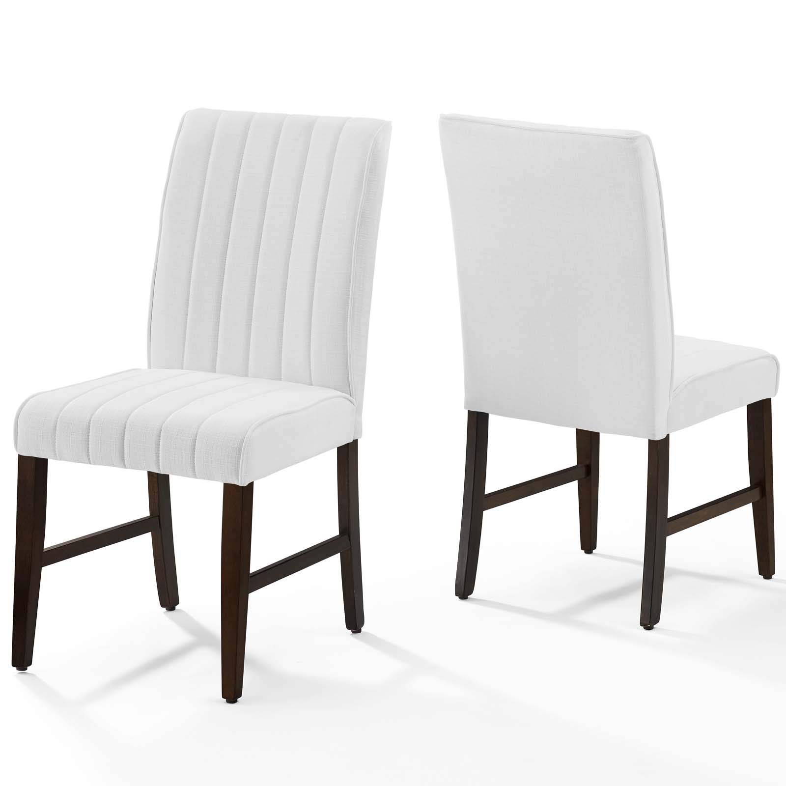 Modway Motivate Channel Tufted Upholstered Fabric Dining Chairs - Set of 2, White - Perfect for Kitchen, Dining Room & Home Office Seating