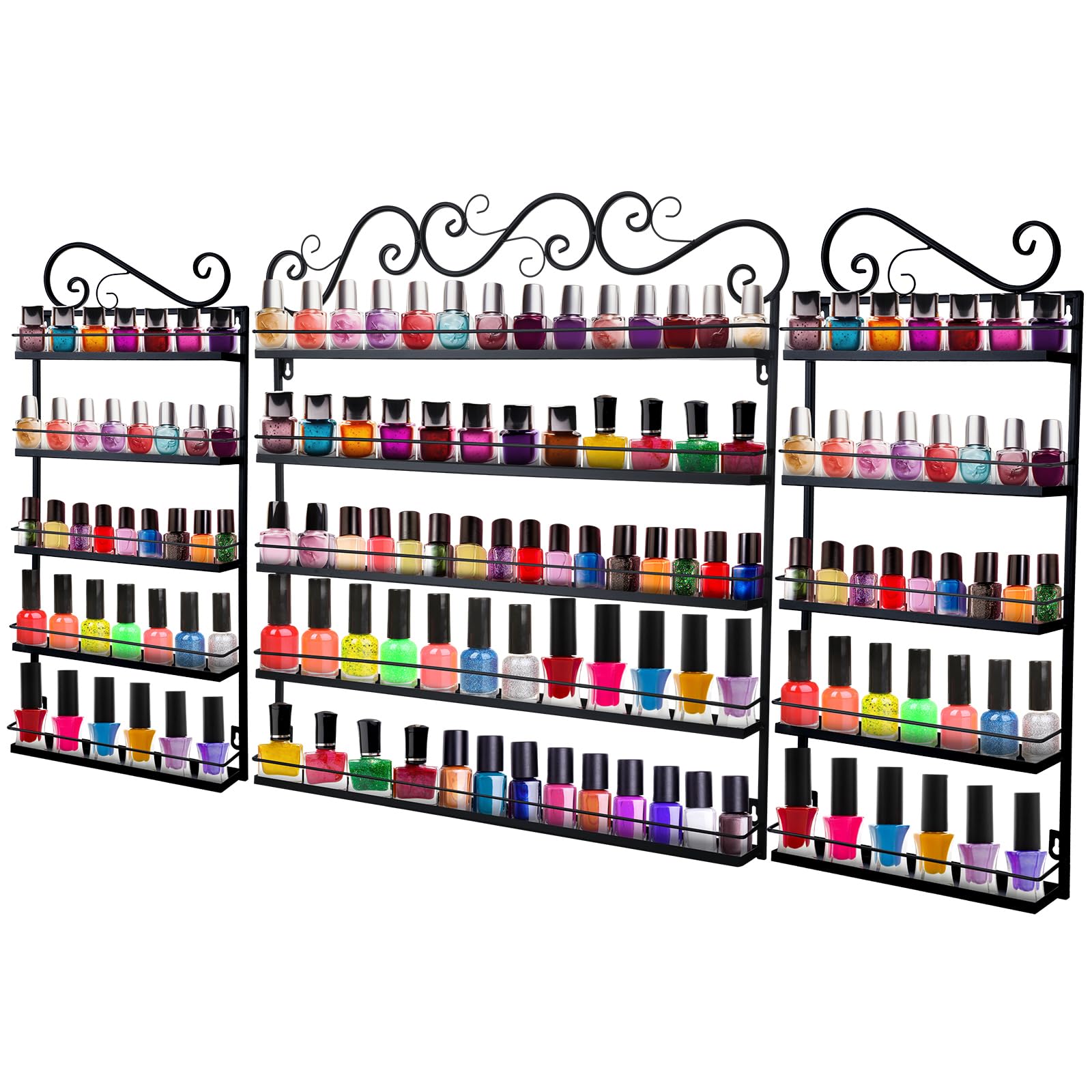 Sintuff 5-Tier Wall Mount Nail Polish Organizer - Holds 200 Bottles, 3-in-1 Storage Display Stand for Home, Salon & Spa (Black) - Perfect for Nail Polish Storage, Salon Organization & Beauty Business Display