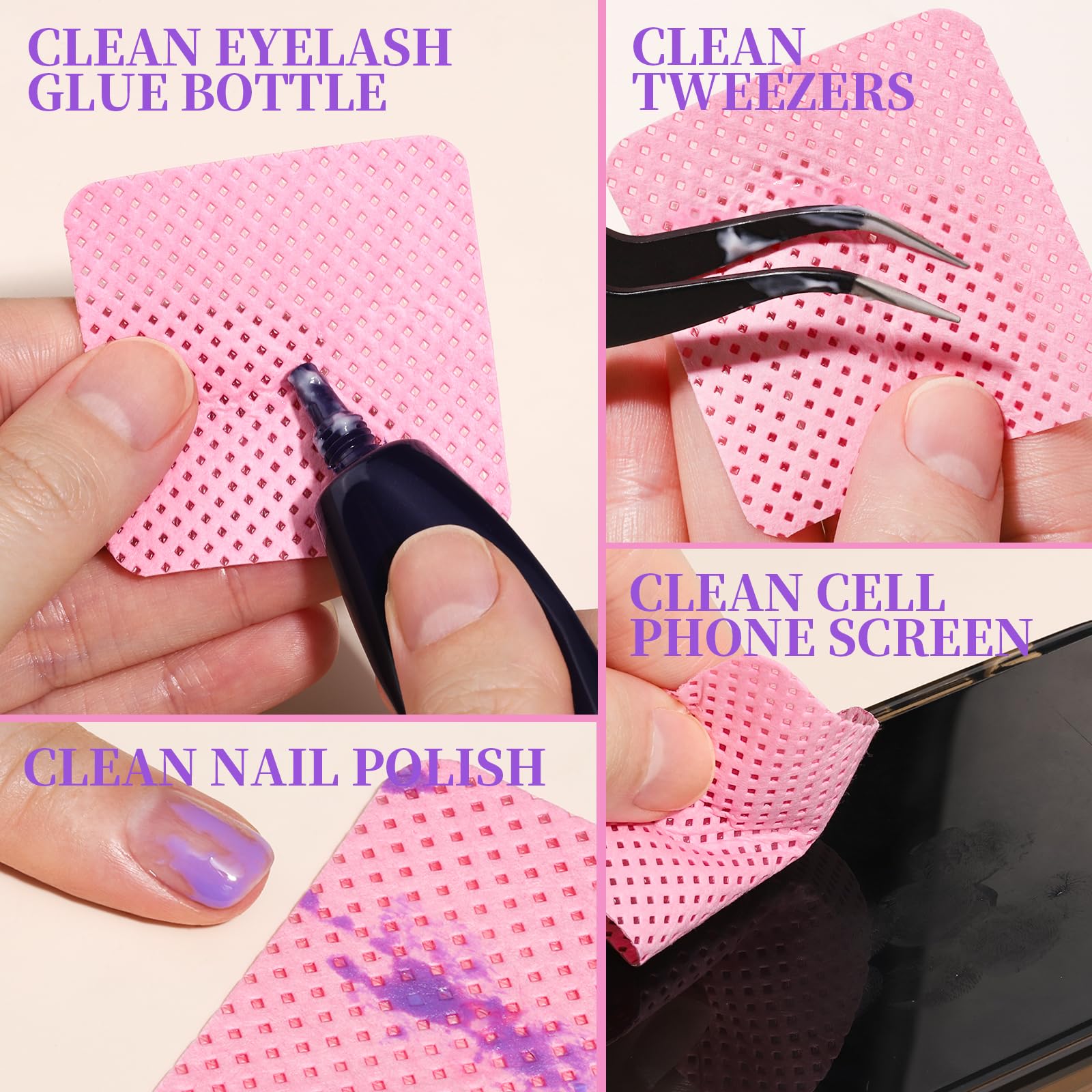 FANDAMEI 740PCS Lint Free Nail Wipes for Gel Nails & Lash Extensions - Premium Cleaning Pads for Nail Prep, Glue Removal & Sanitizing - Ideal for Salon, Home Manicure & Professional Nail Care