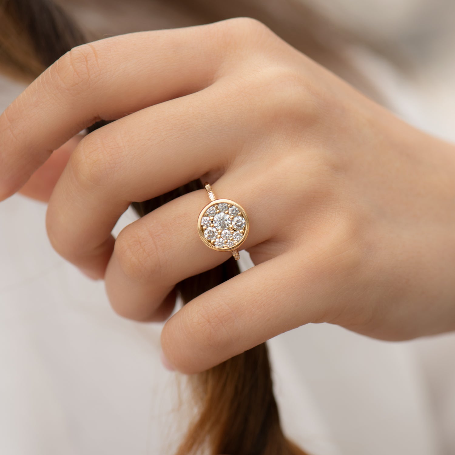 Exquisite Diamond Cluster Engagement Ring with Framed Brilliant Cut Diamonds | 14K White Gold Wedding Band | Perfect for Proposals, Anniversaries & Romantic Occasions