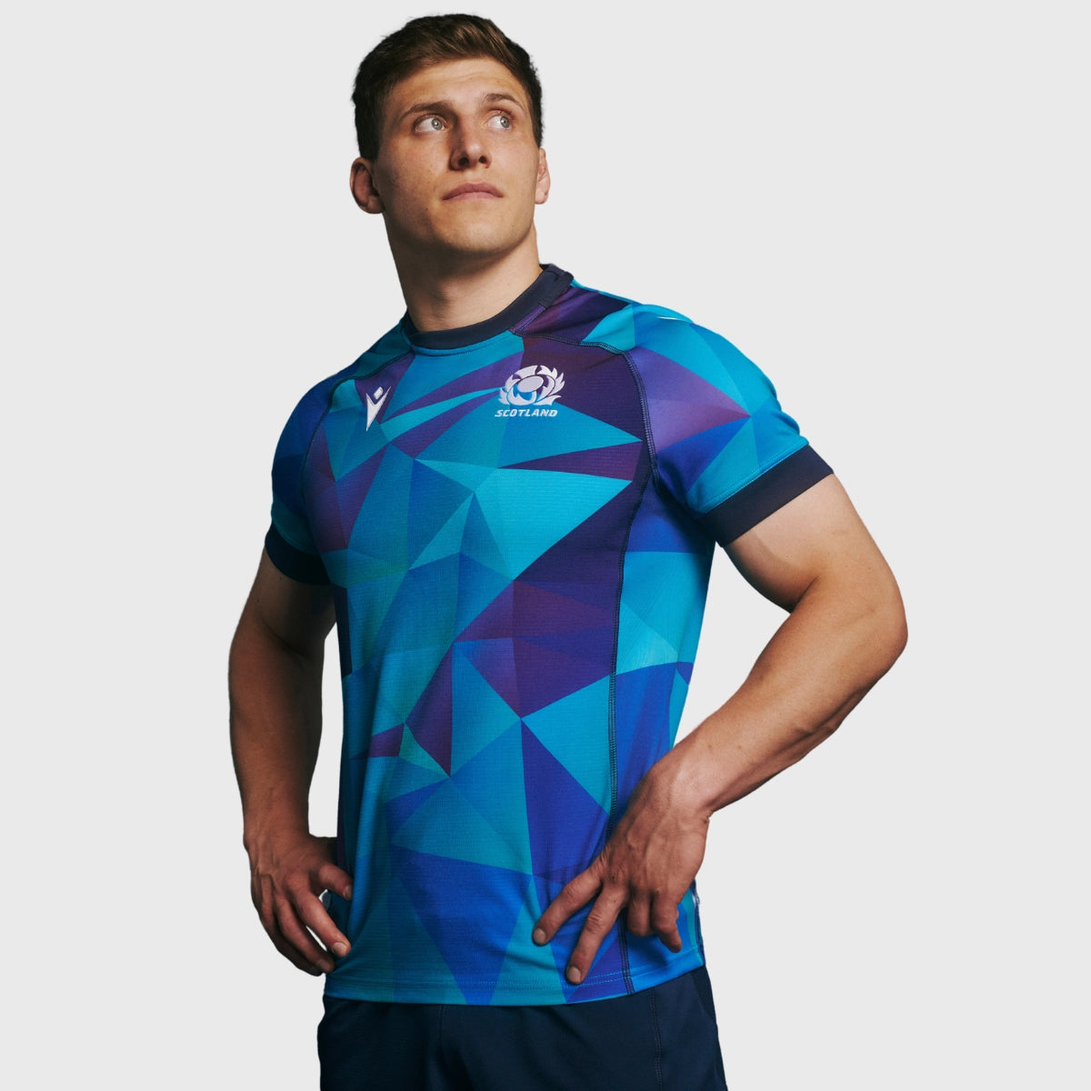 2024/25 Macron Scotland Men's Rugby Training Jersey - Blue | Breathable Performance Jersey for Rugby Practice & Fan Support