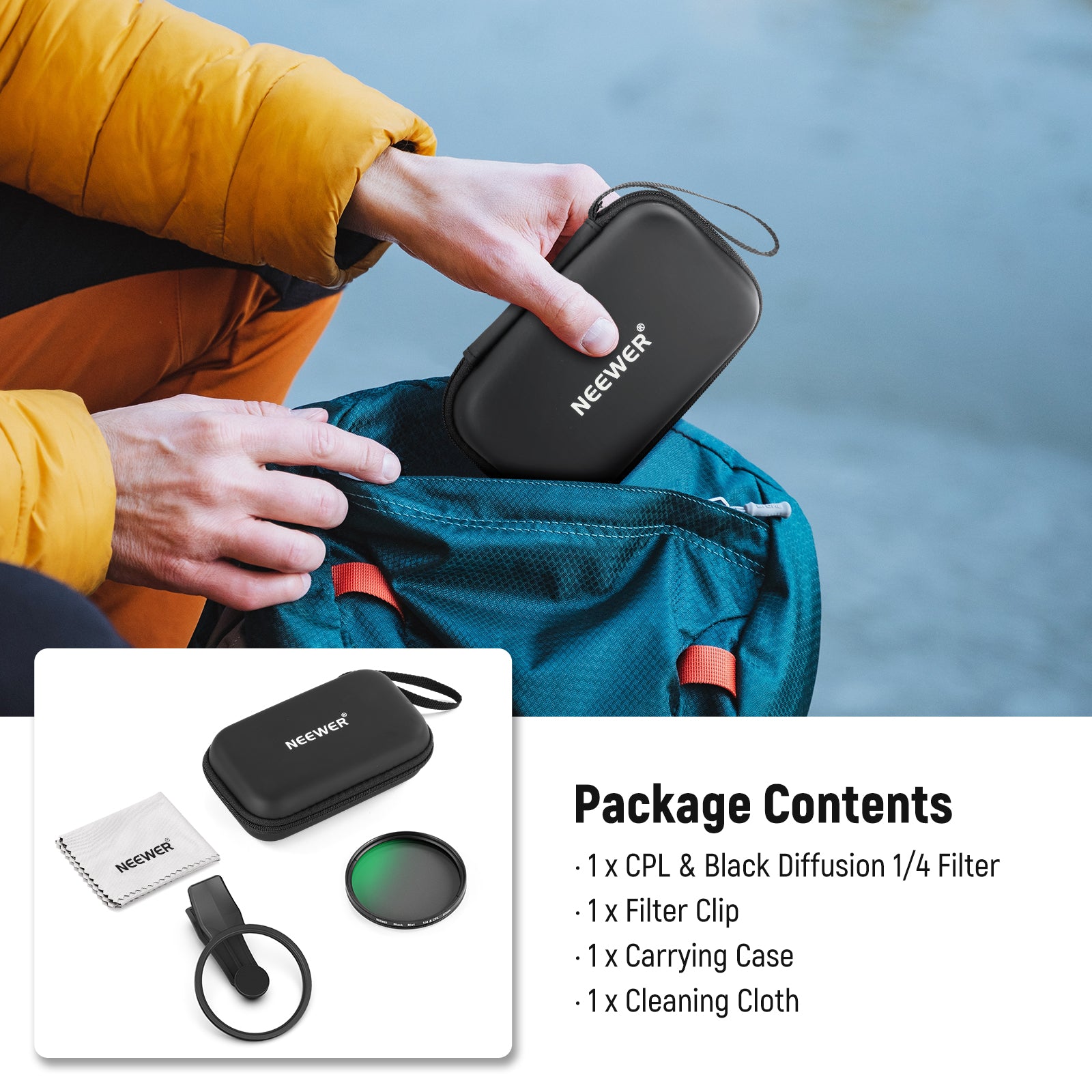 NEEWER 2-in-1 67mm Clip-On CPL & Black Mist Diffusion 1/4 Filter for Smartphone Camera - Enhance Photos & Videos for Social Media, Vlogging, and Professional Photography