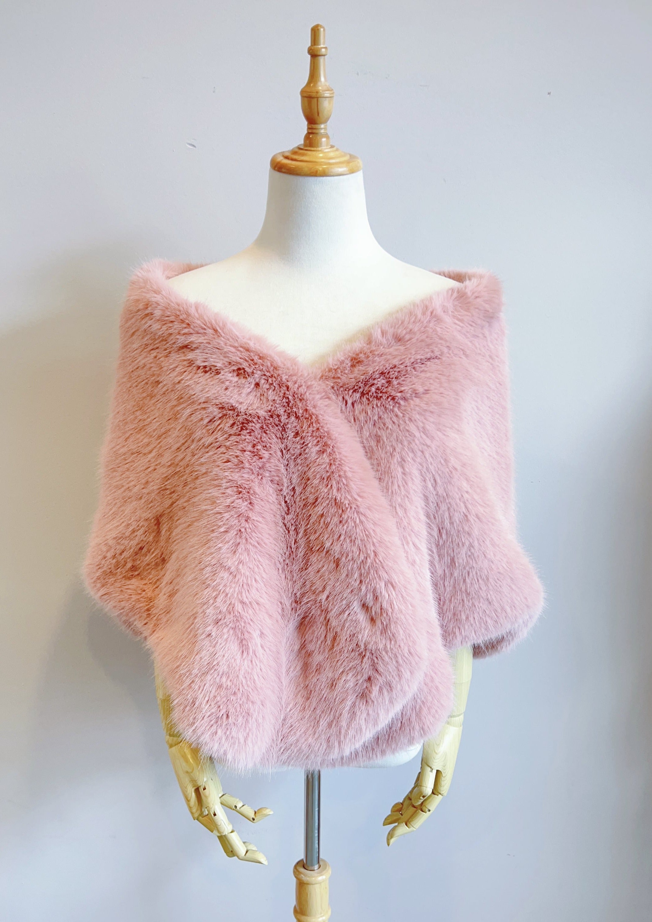 Elegant Pink Bridal Fur Shawl with Soft Fleece Lining - Butterfly 07 Design | Perfect for Winter Weddings, Bridal Showers & Formal Events