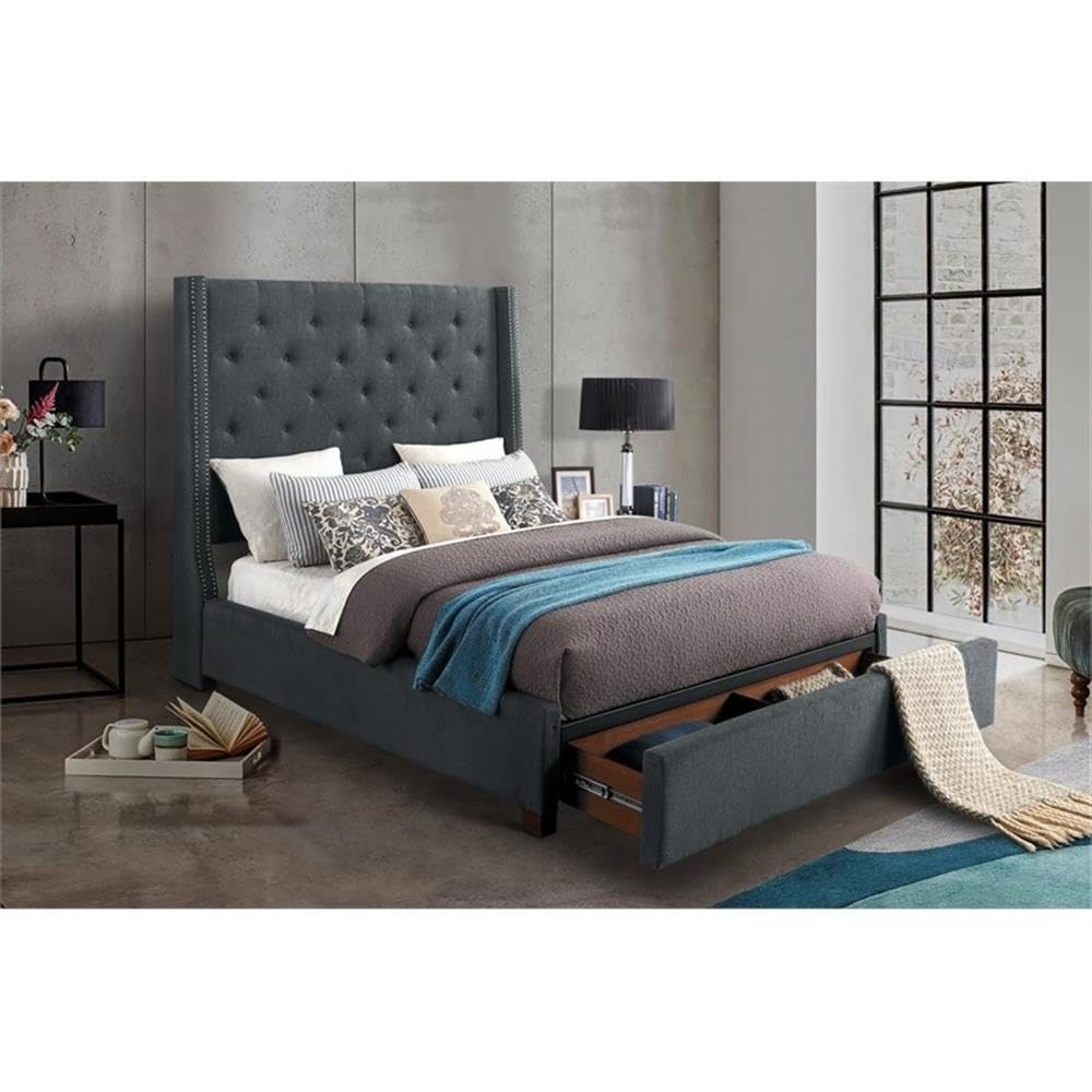 Lexicon Fairborn Fabric Eastern King Bed Frame with Storage Drawers - Gray Upholstered Platform Bed for Master Bedroom, Guest Room & Small Spaces